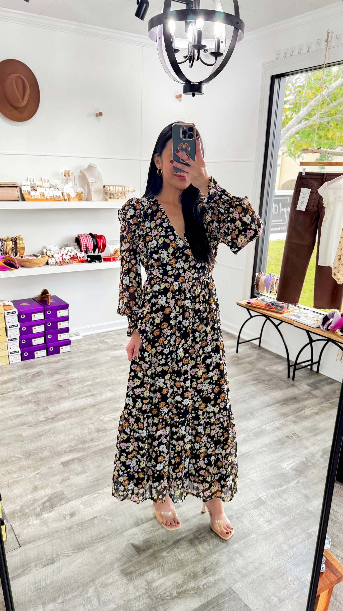 Faye Ruffle Shoulder Midi Dress