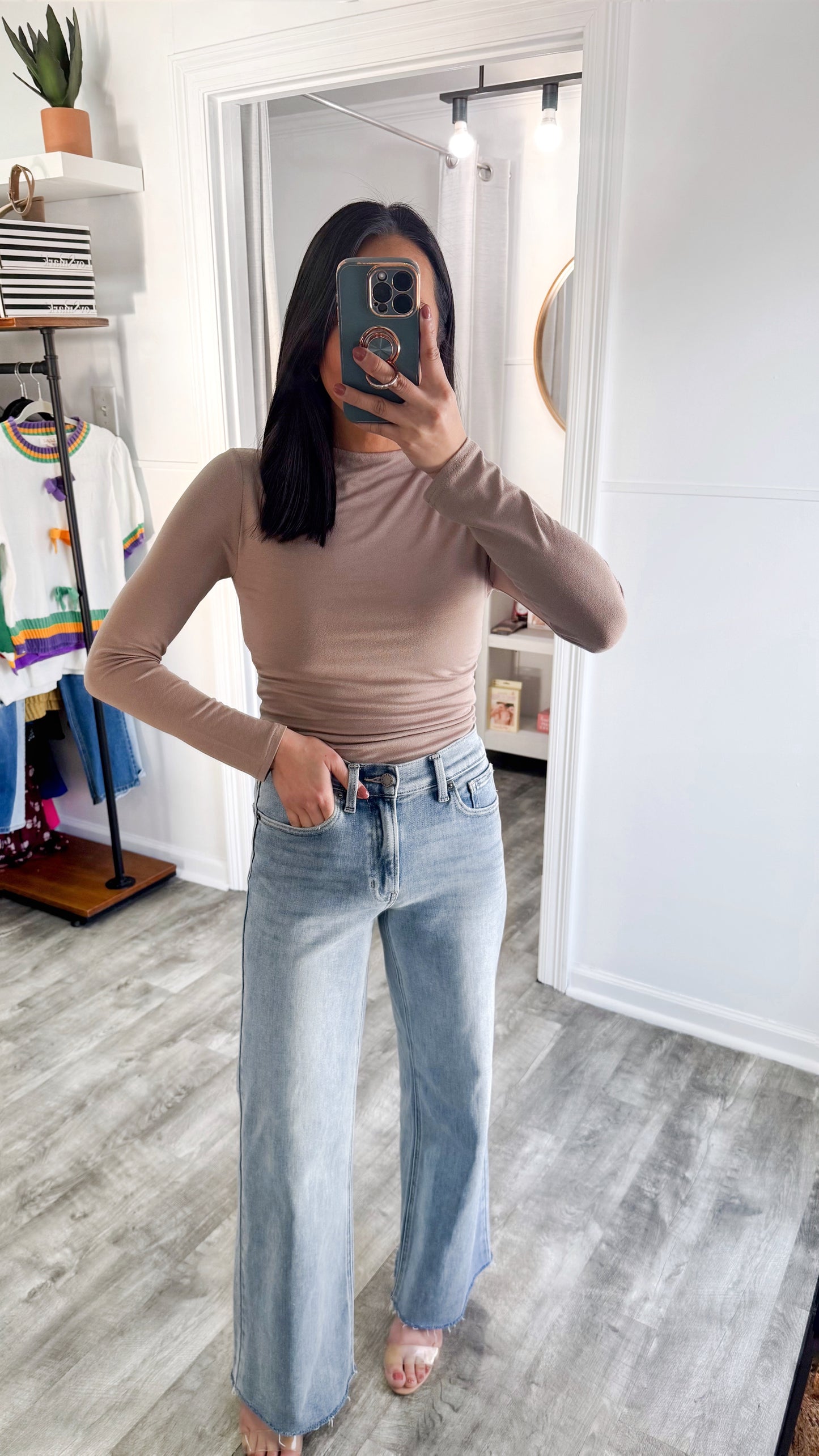 Taupe Ruched Knit Top