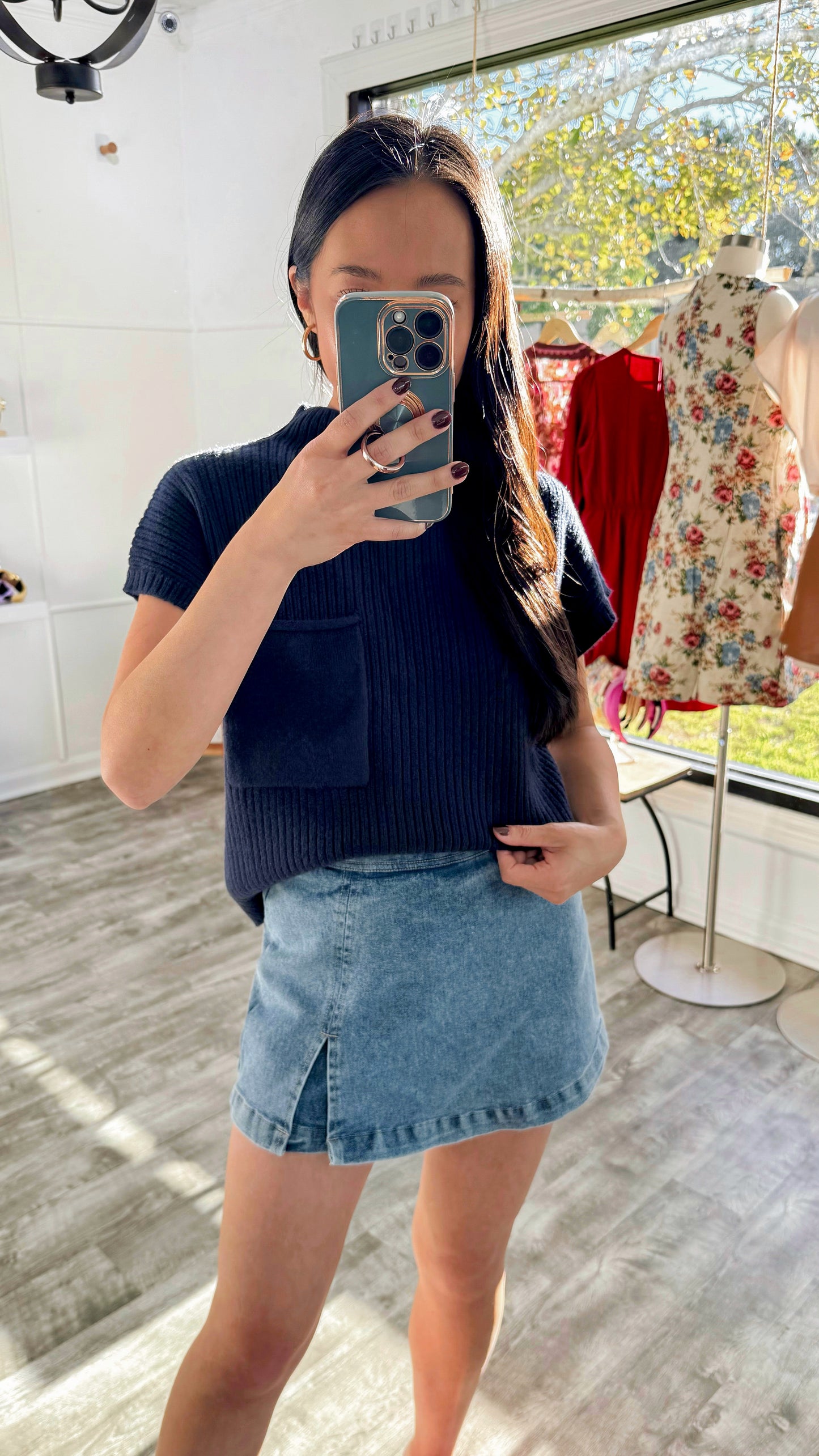Pocket Sweater Top - Navy