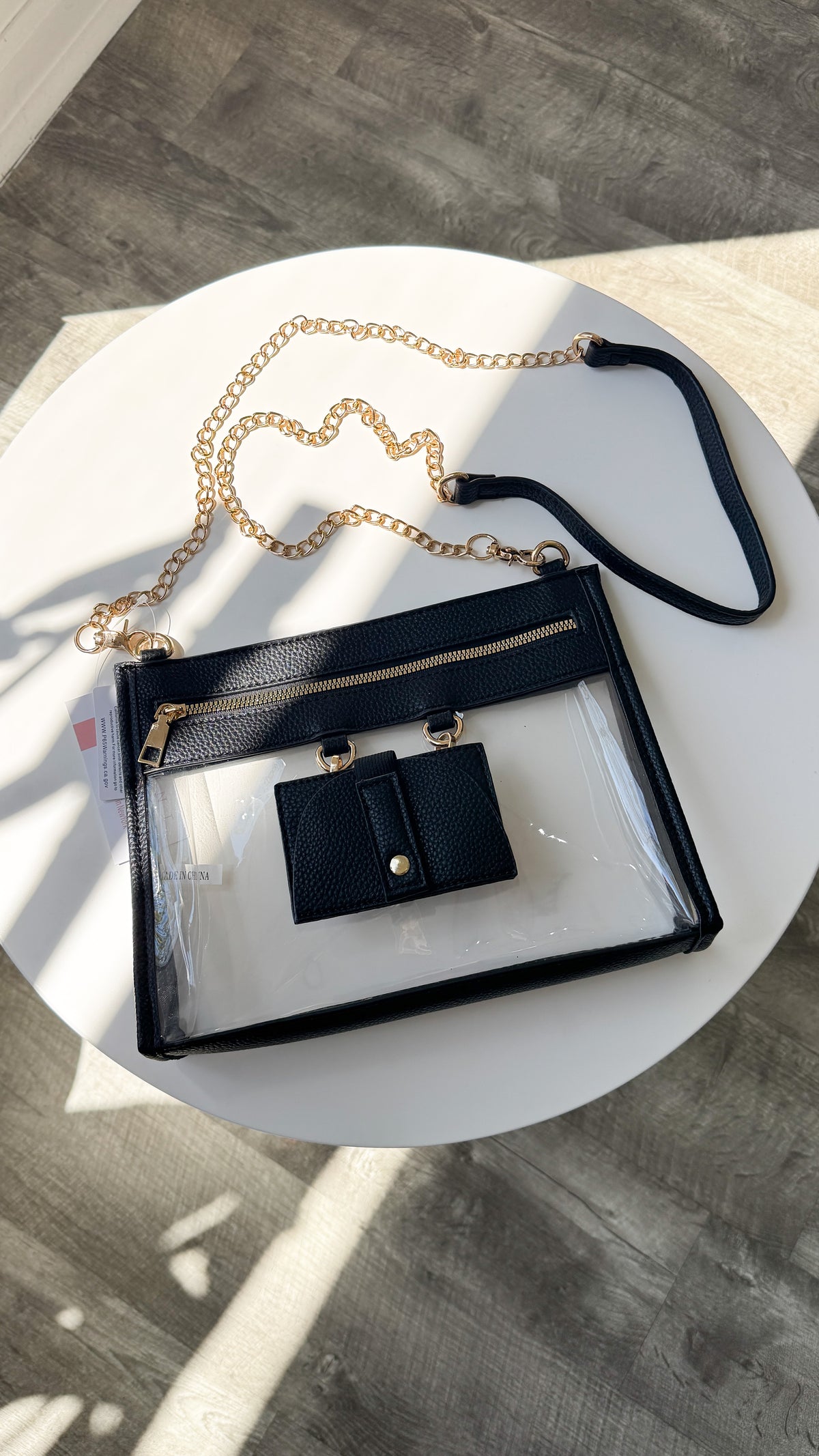 Clear Bag With Sunglass Holder- Black