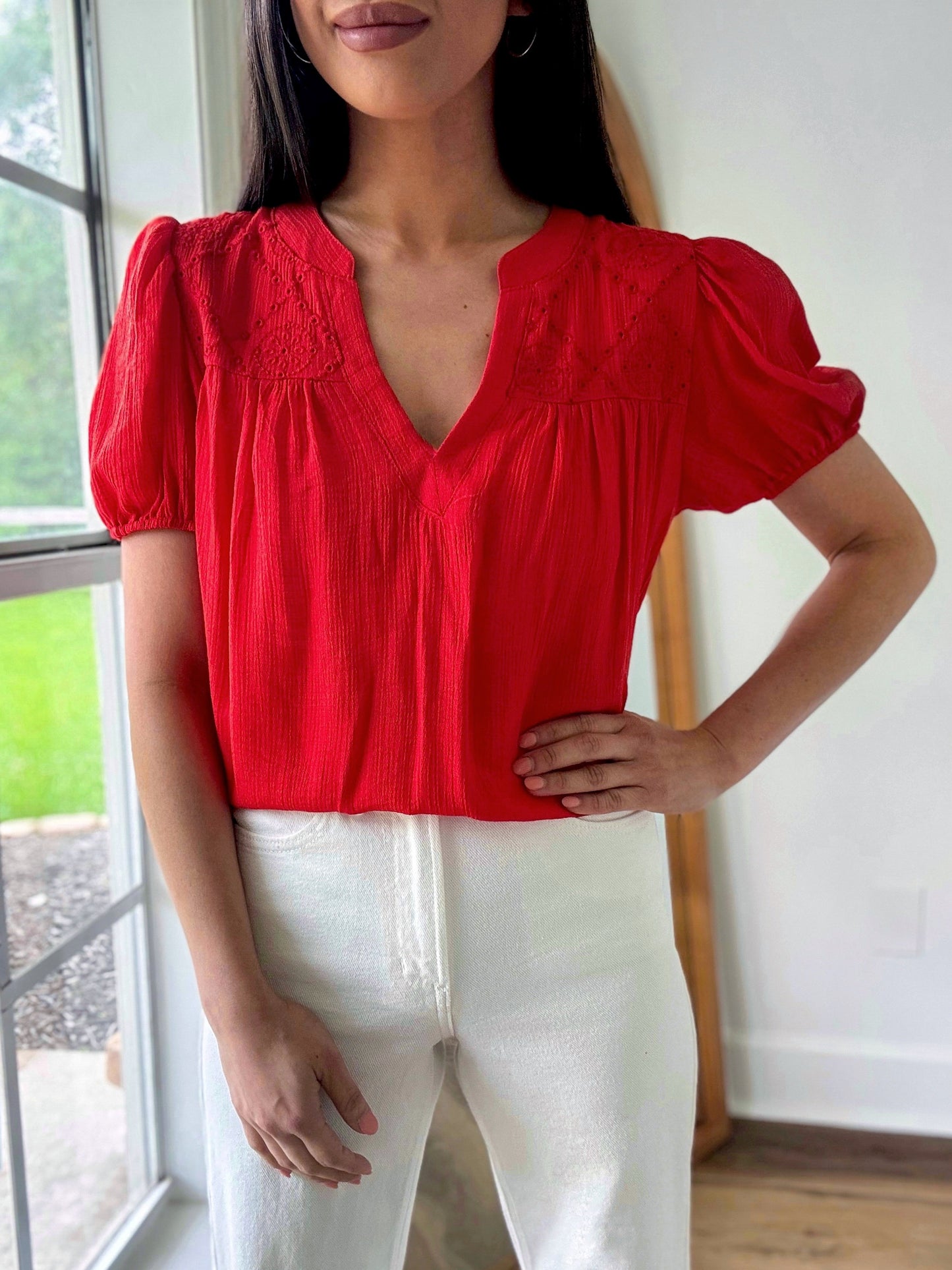 Eyelet Top- Red