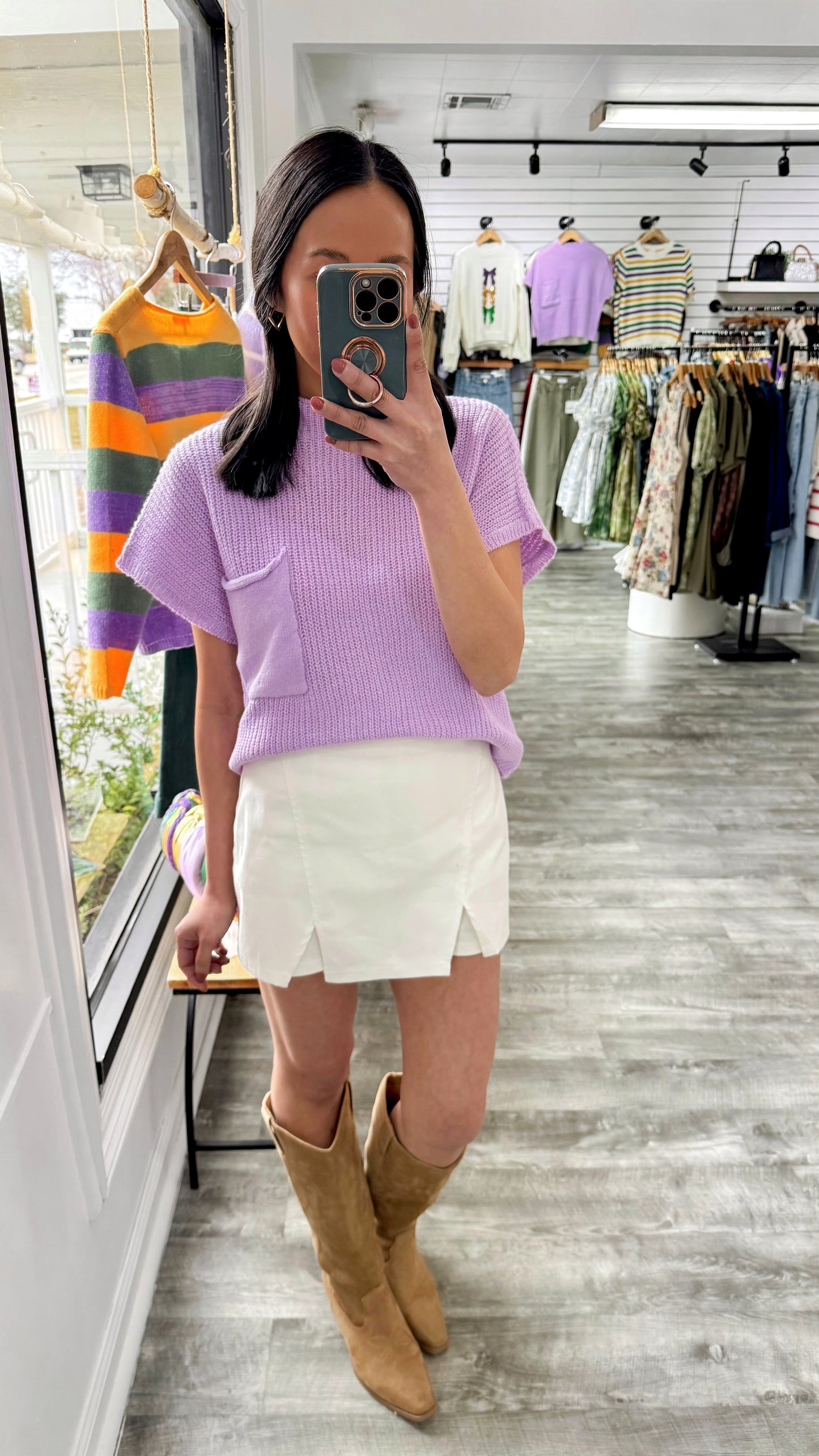 Lavender Pocket Sweater Top