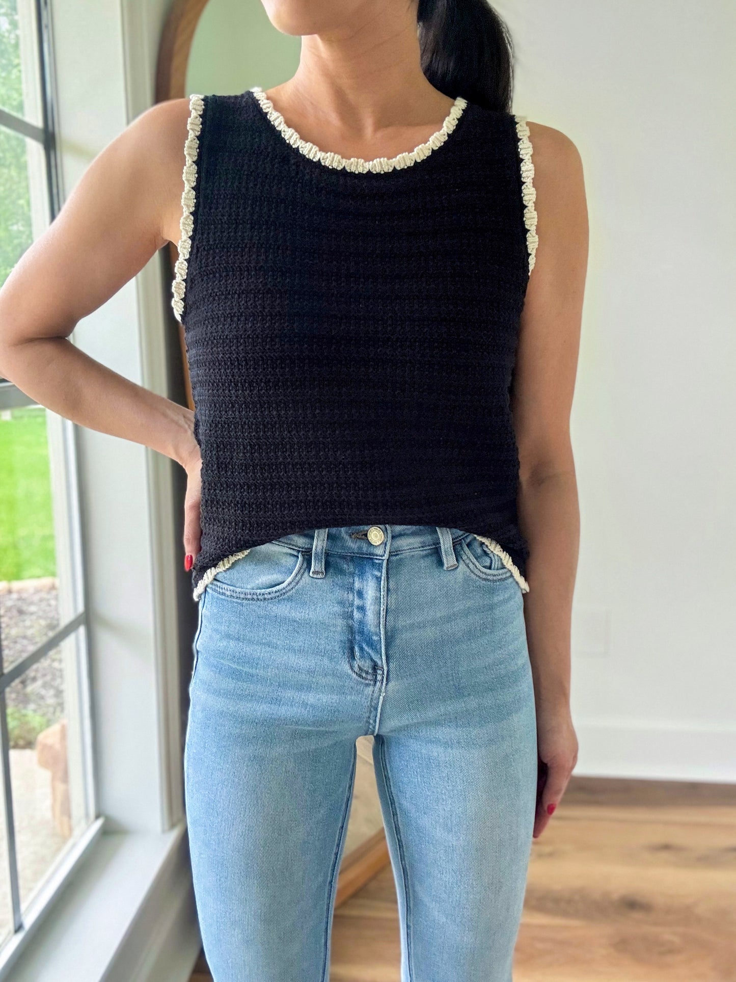 Contrast Crochet Knit Top