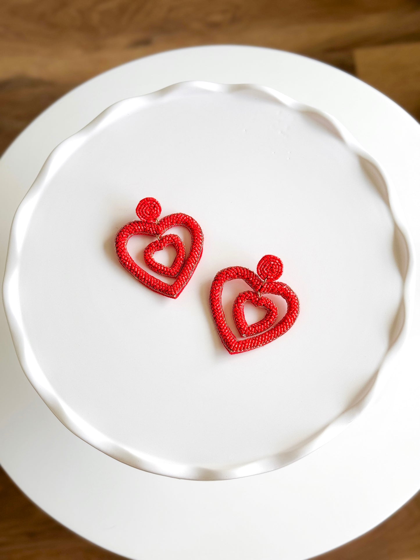 Layered Hearts Seed Beaded Earrings