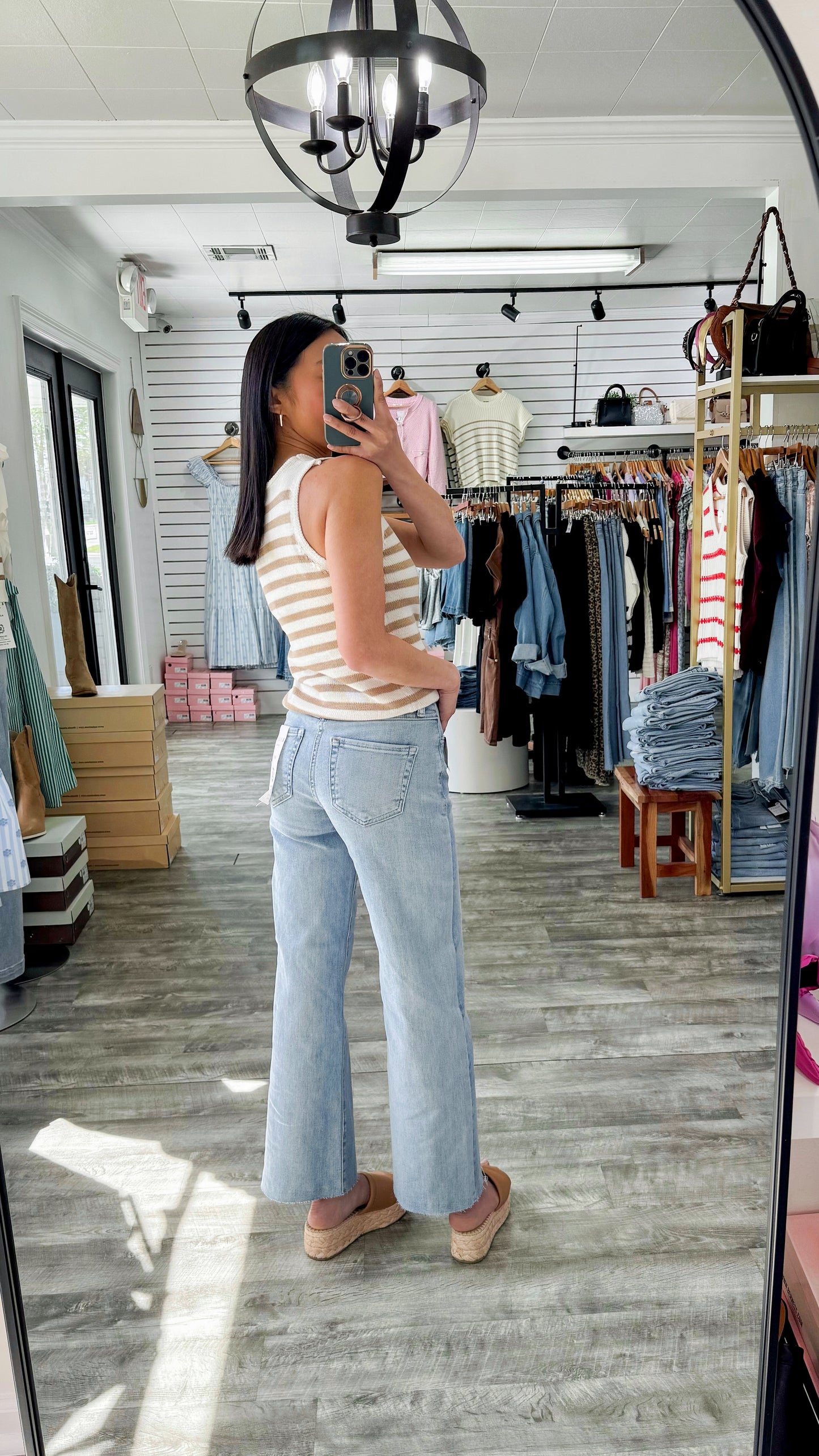 Tummy Control Elastic Waistband Crop Wide Denim