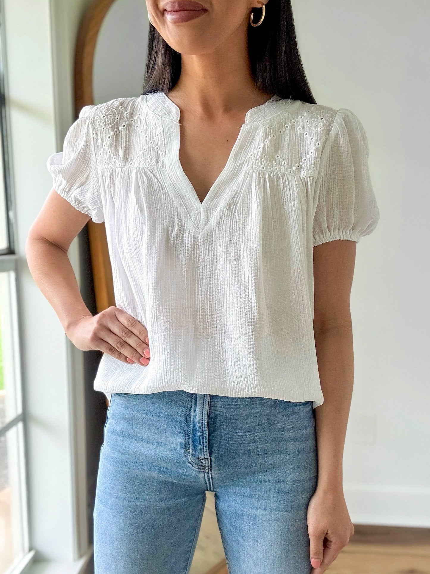 Eyelet Top- White