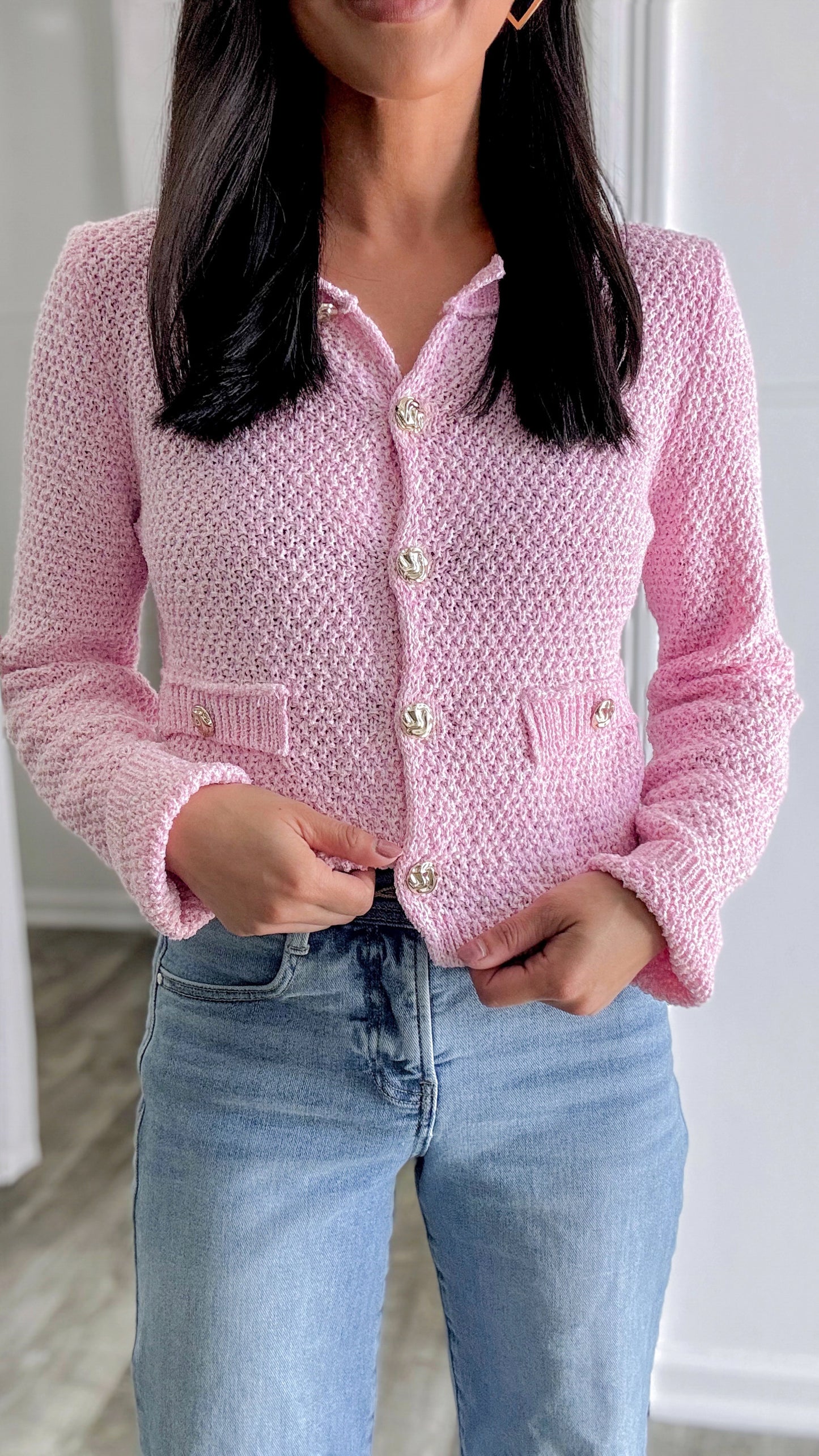 Marled Cardigan Top- Pink
