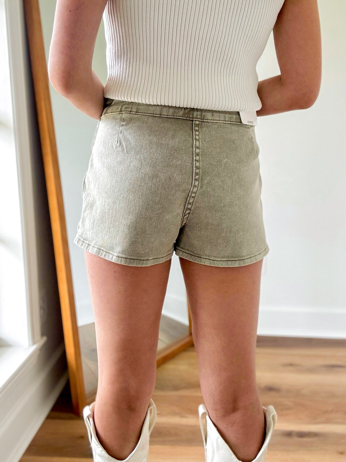 Olive Washed Denim Skort