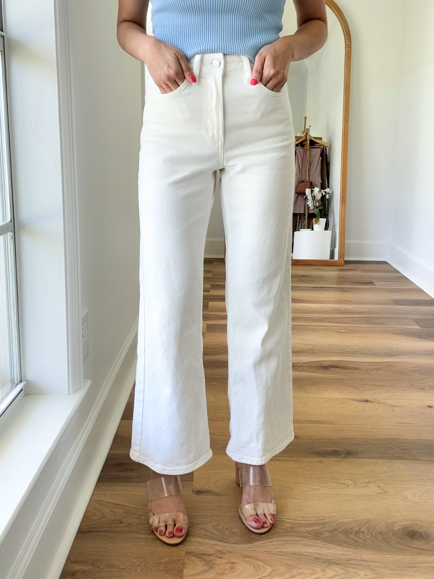 White Slim Wide Leg Denim