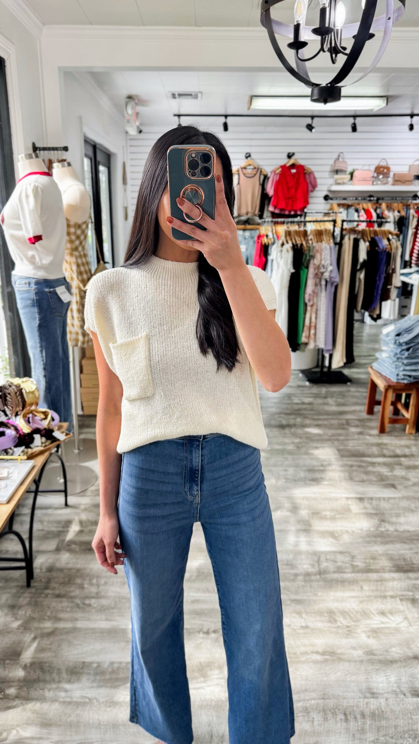 Ivory Pocket Sweater Top