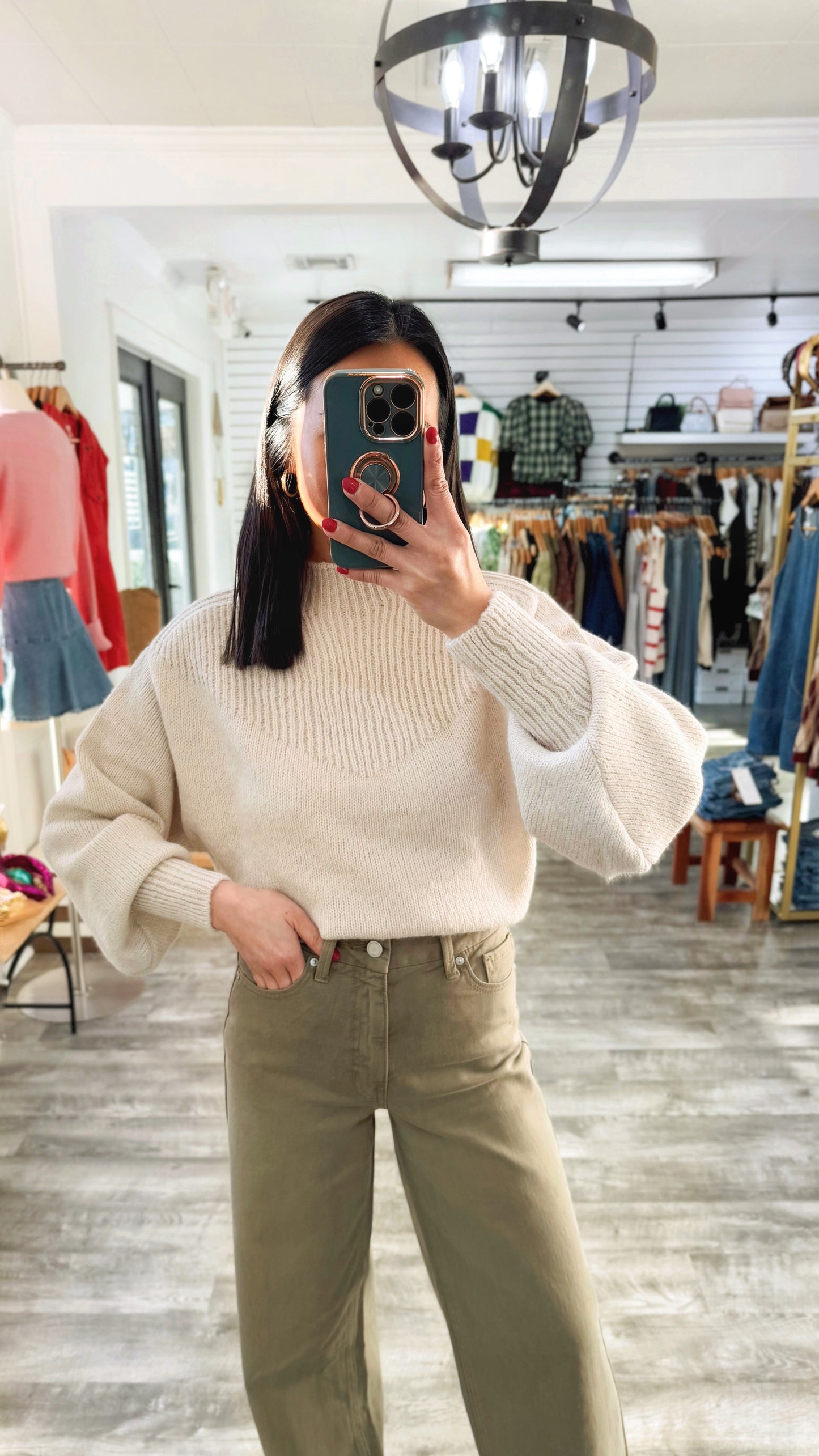 Beige Balloon Sleeve Sweater