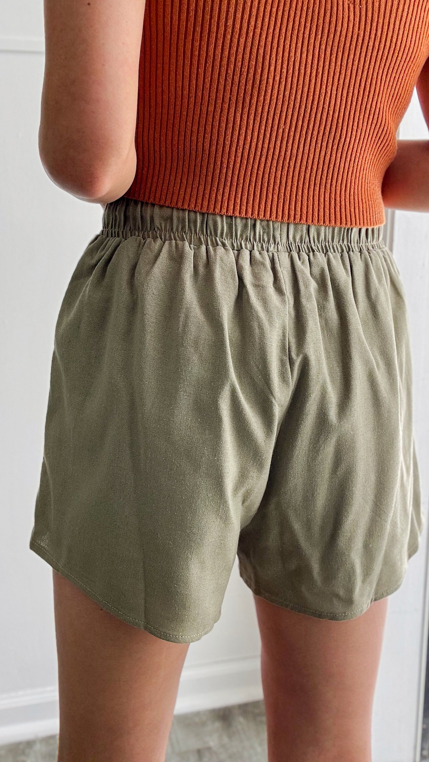 Stitch Panel Comfort Shorts-Washed Olive