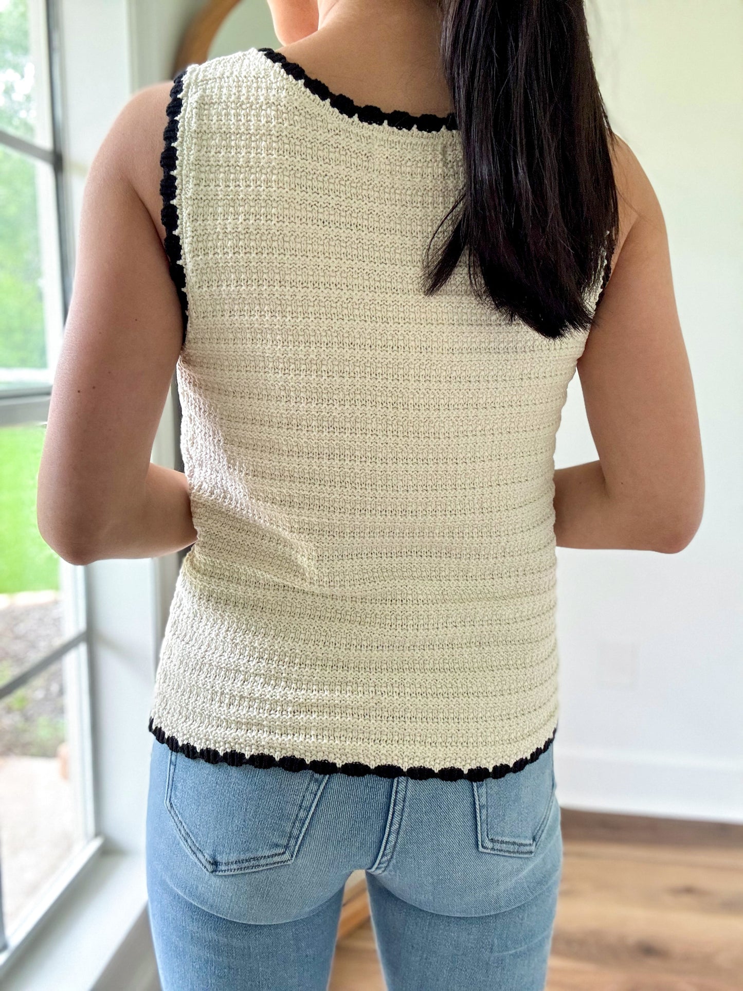 Contrast Crochet Knit Top-Ivory