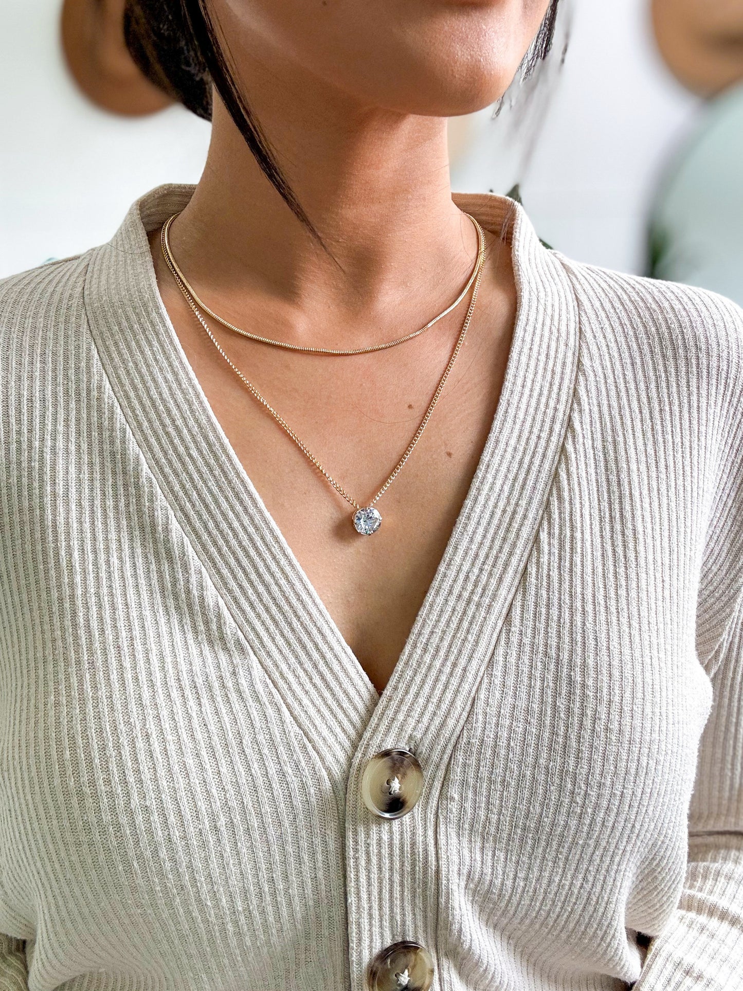 Snake Chain CZ Pendant Necklace