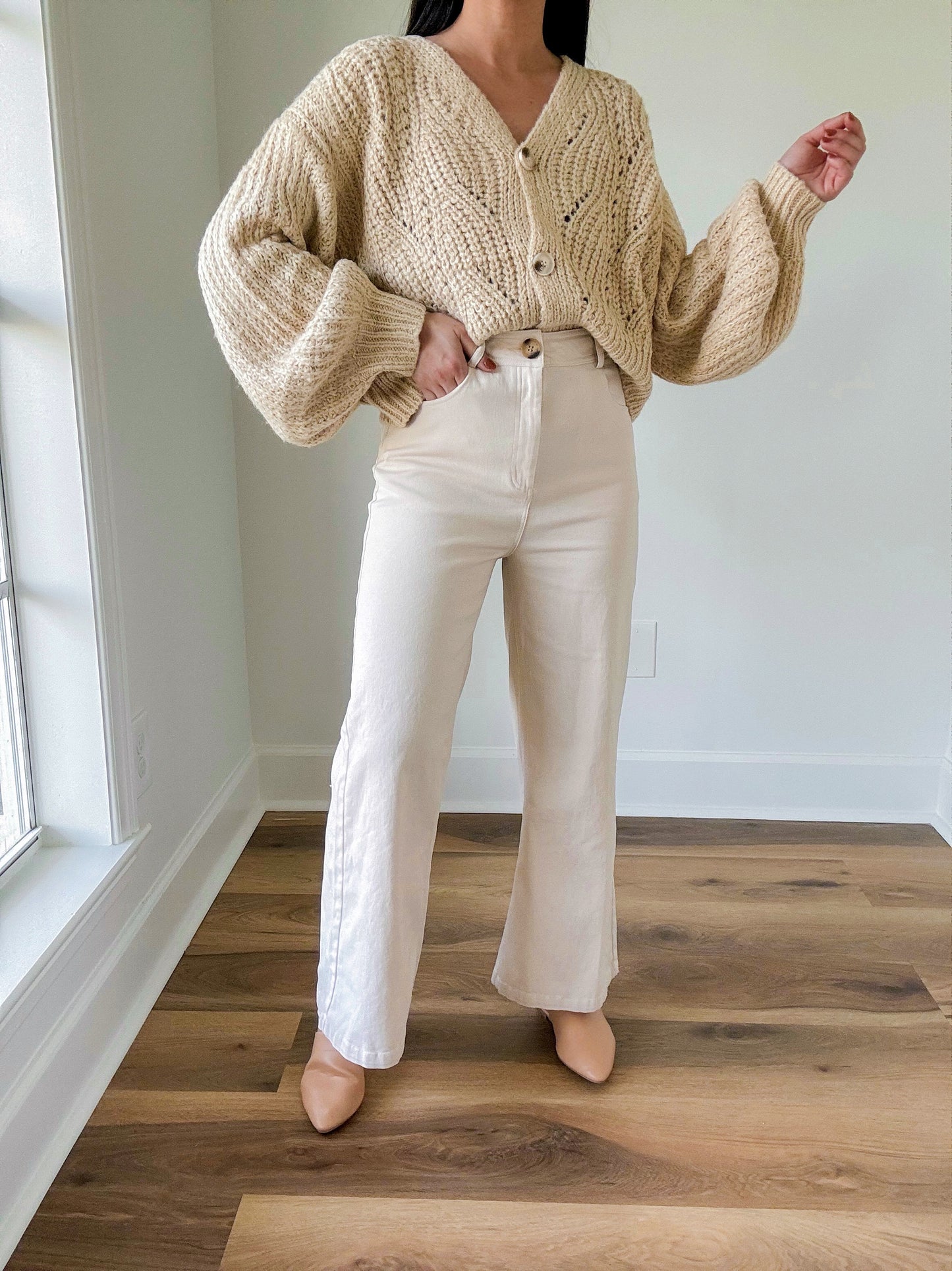 Ecru Wide Leg Pants