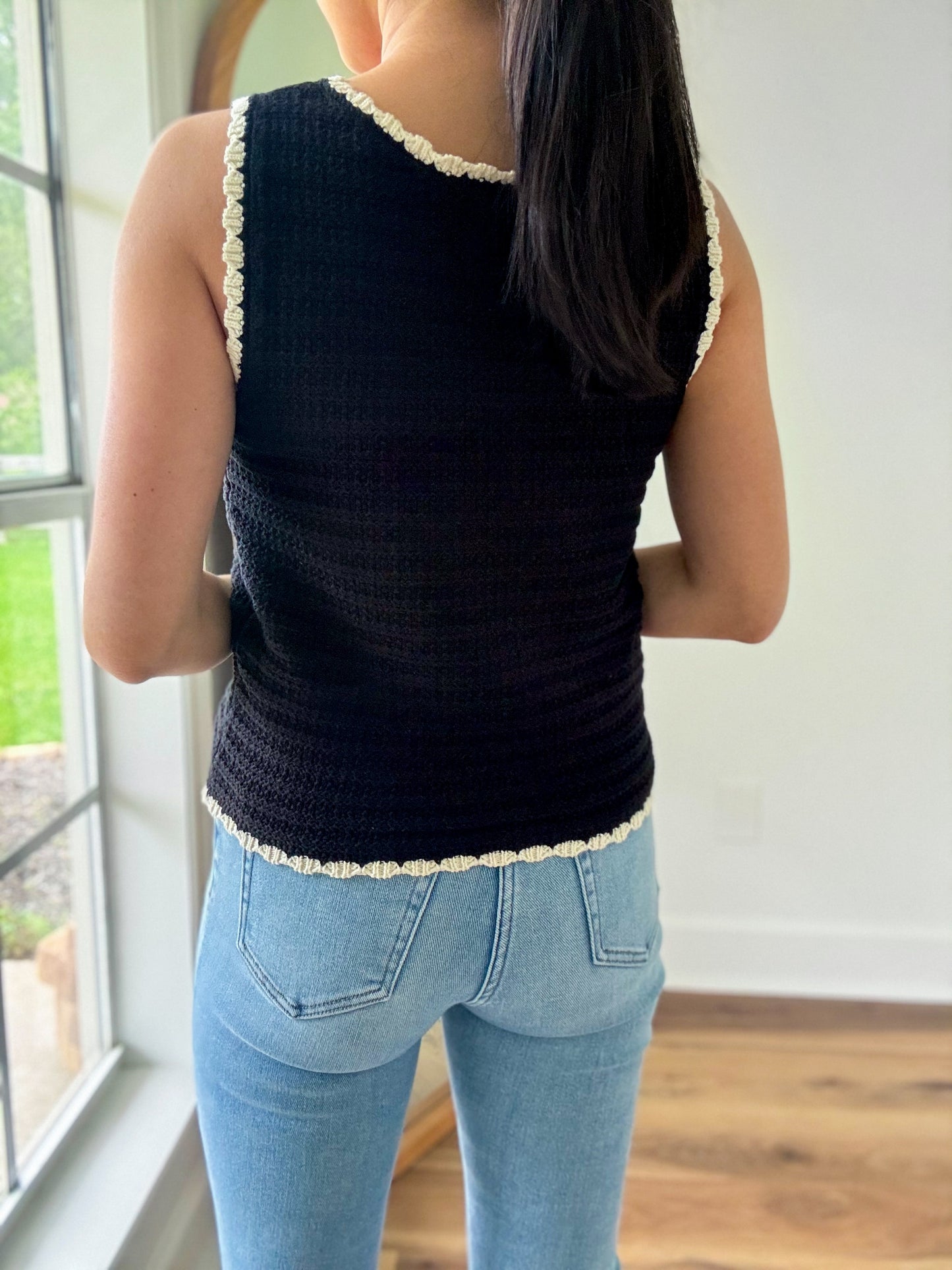 Contrast Crochet Knit Top