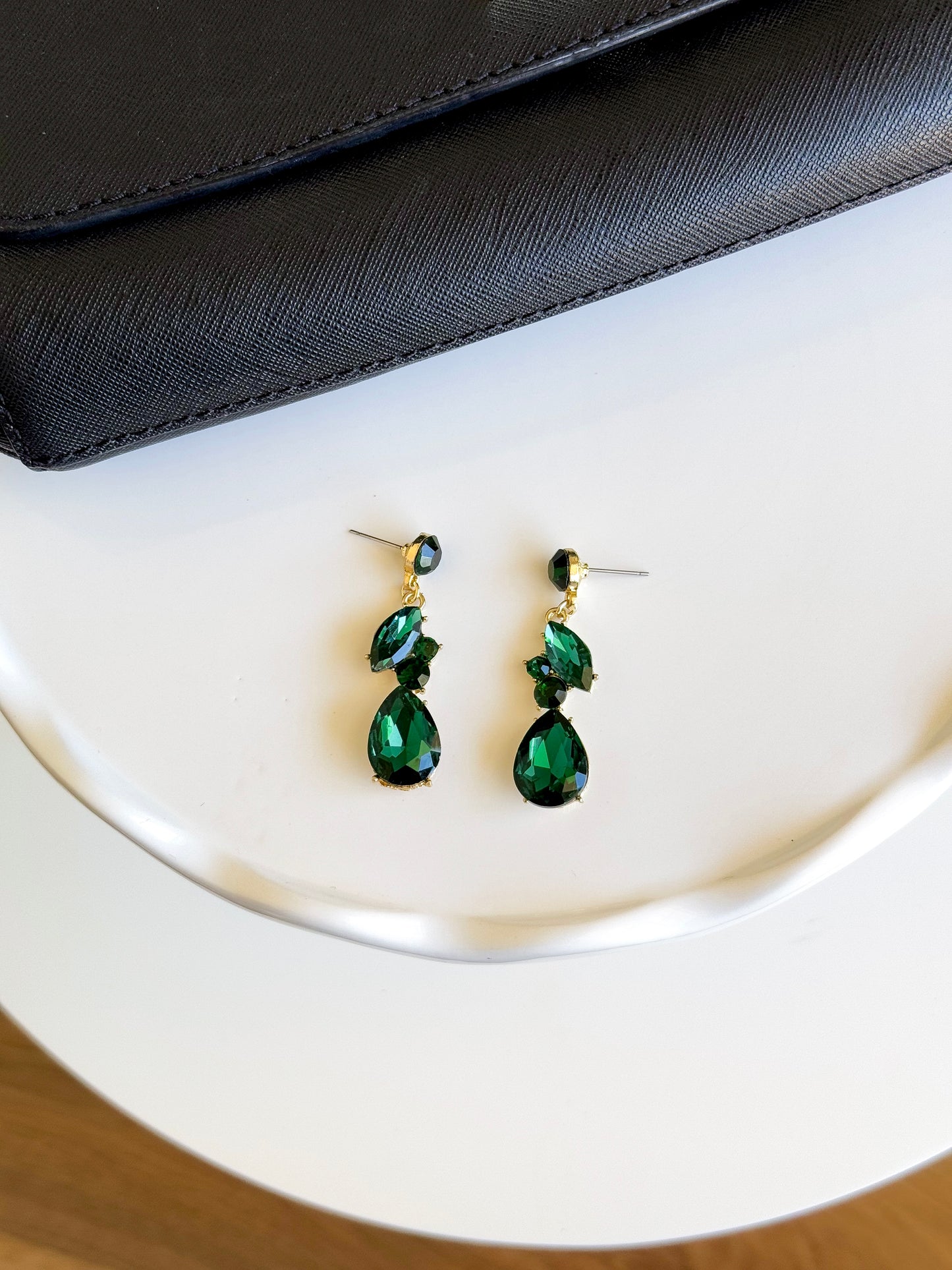 Marquis Dropdown Earrings - Gold/Emerald