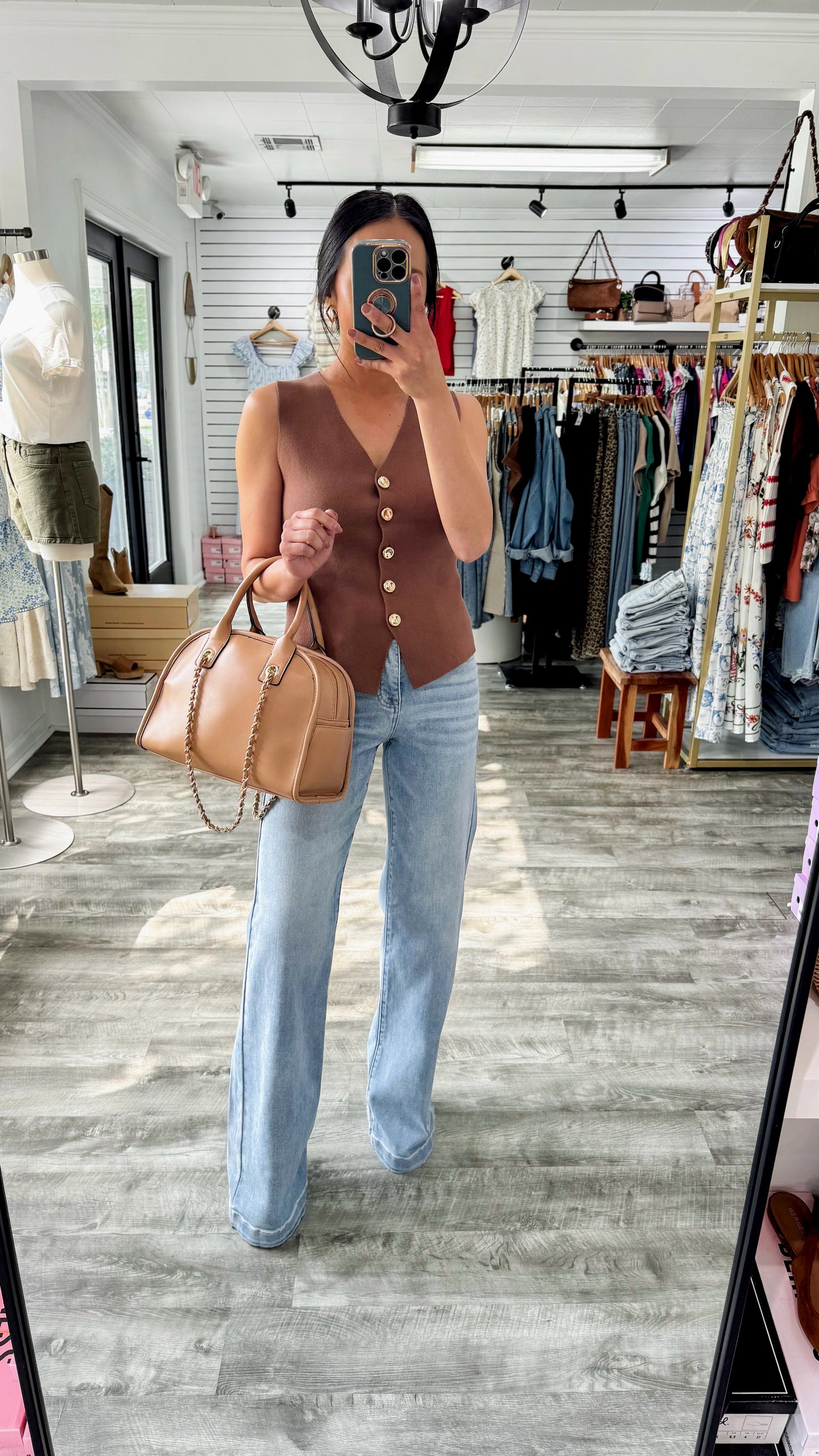 Adjustable Snap Button Wide Leg Denim-Full Length