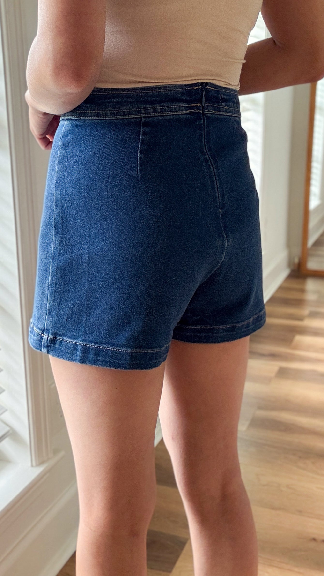 Side Slit Denim Skort-Dark Wash