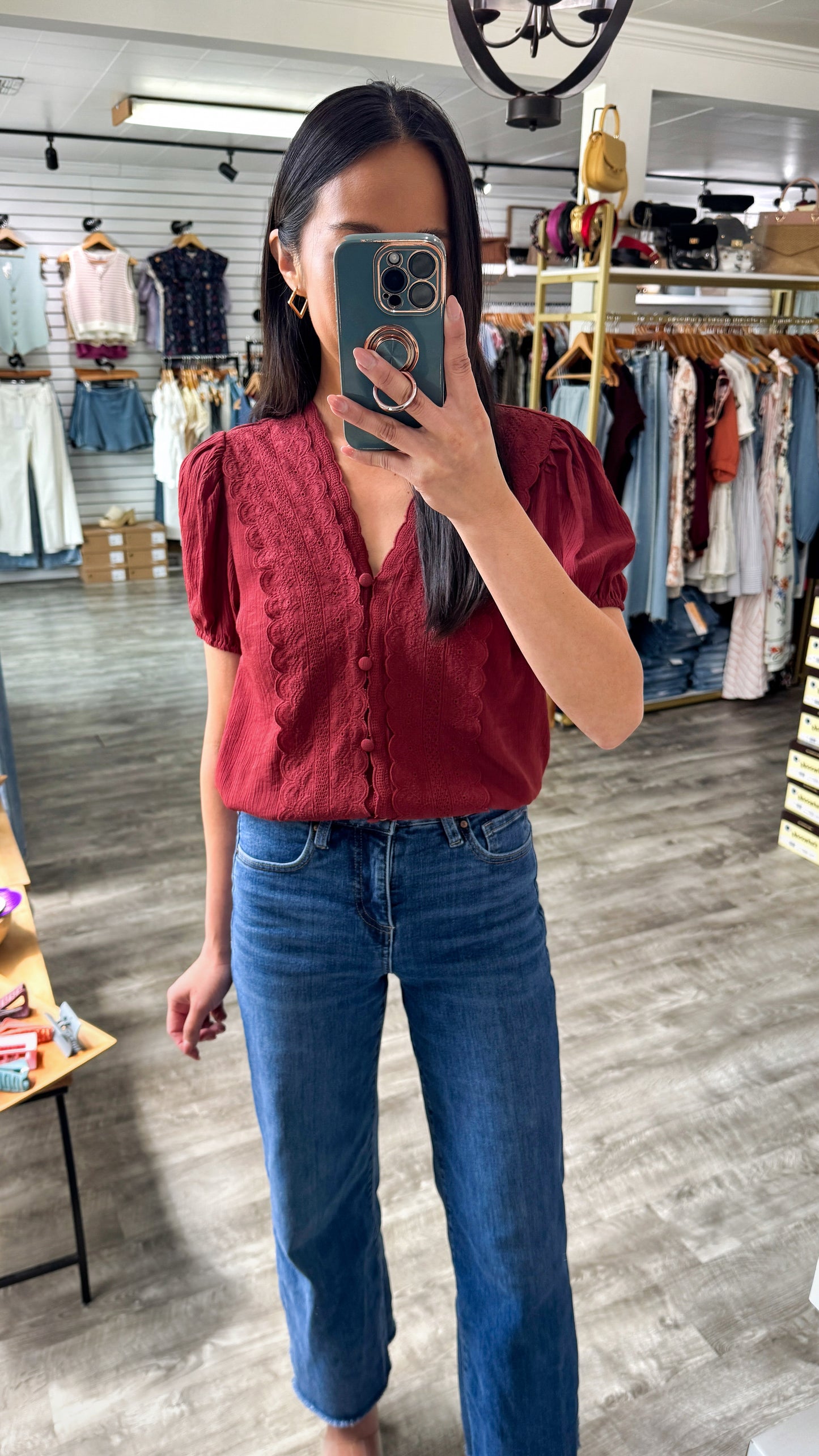 Brick Scallop & Lace Blouse