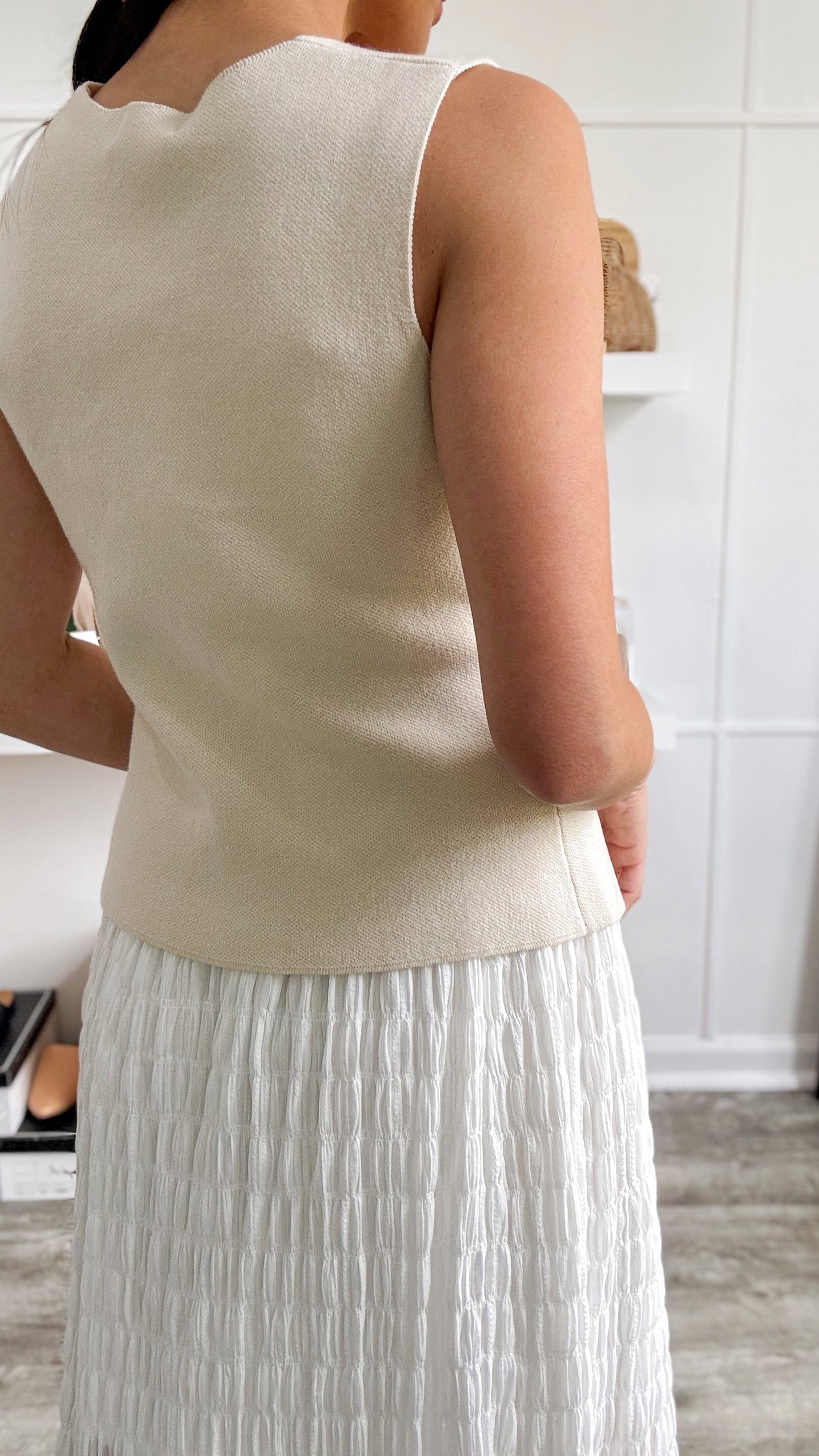 Gold Button Knit Vest-Cream