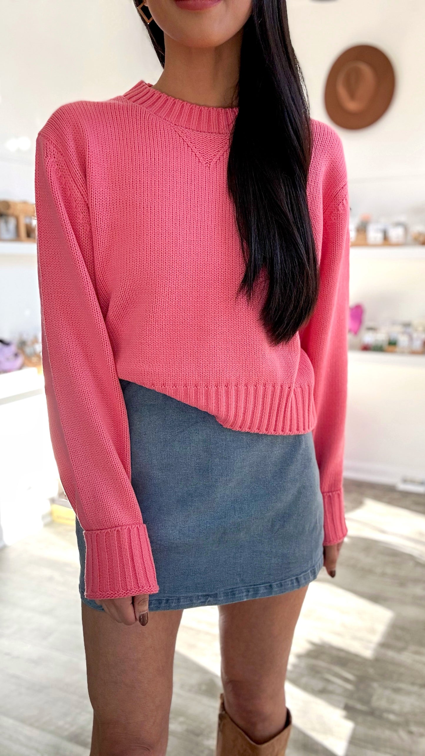 Taffy Pink Crop Sweater