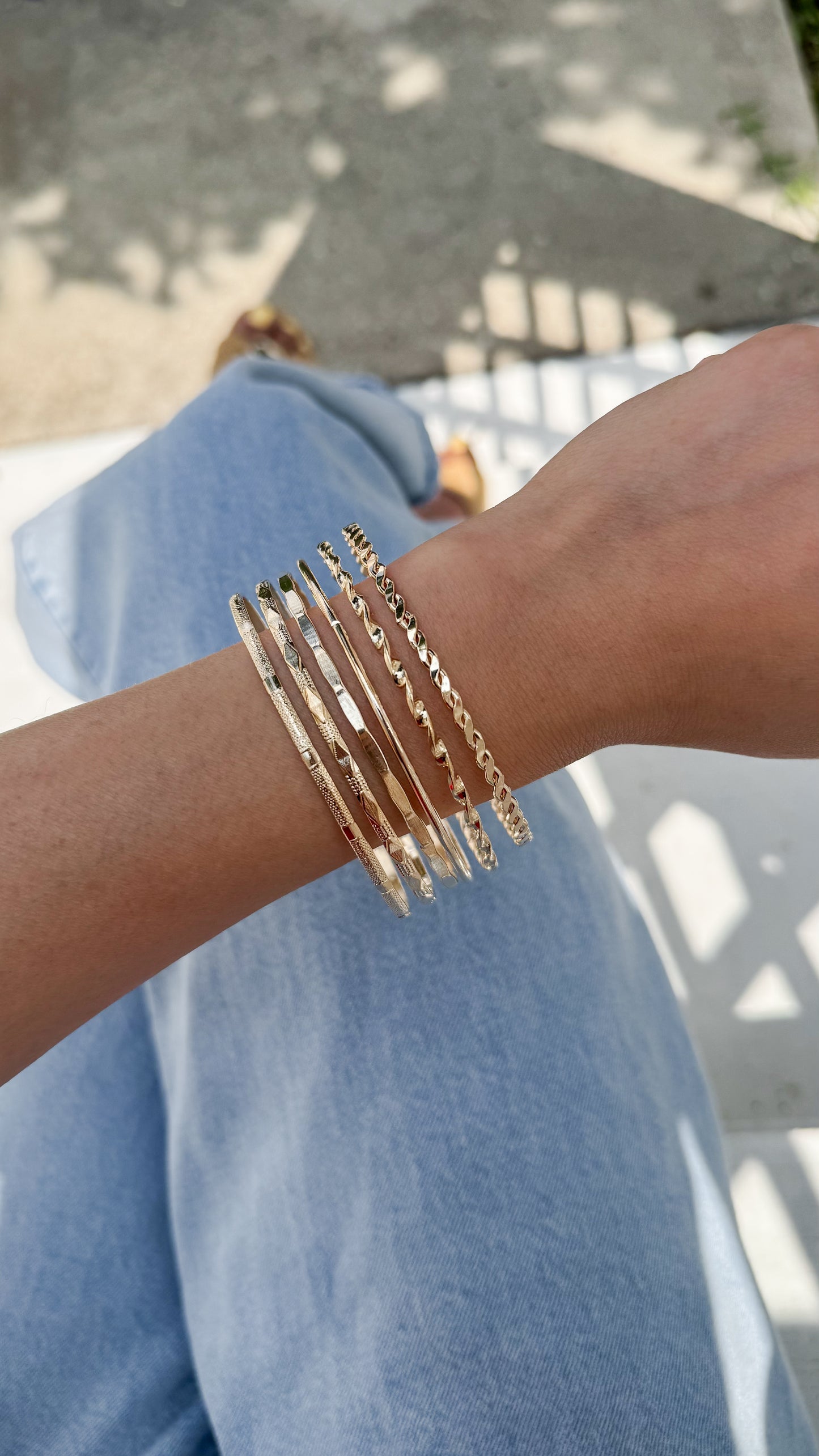 Mixed Texture Bangle Stack Set