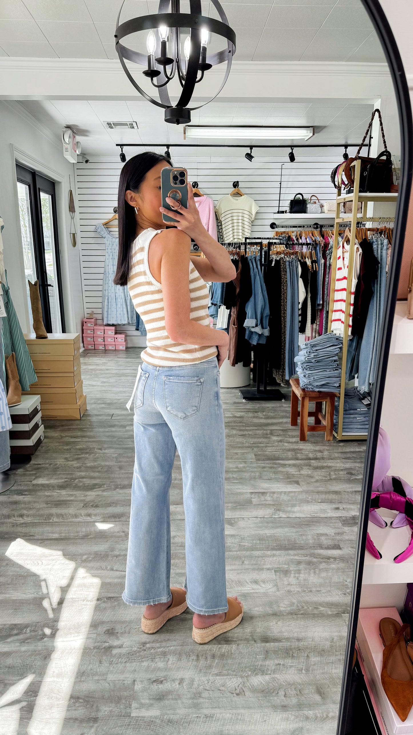Tummy Control Raw Hem Wide Denim