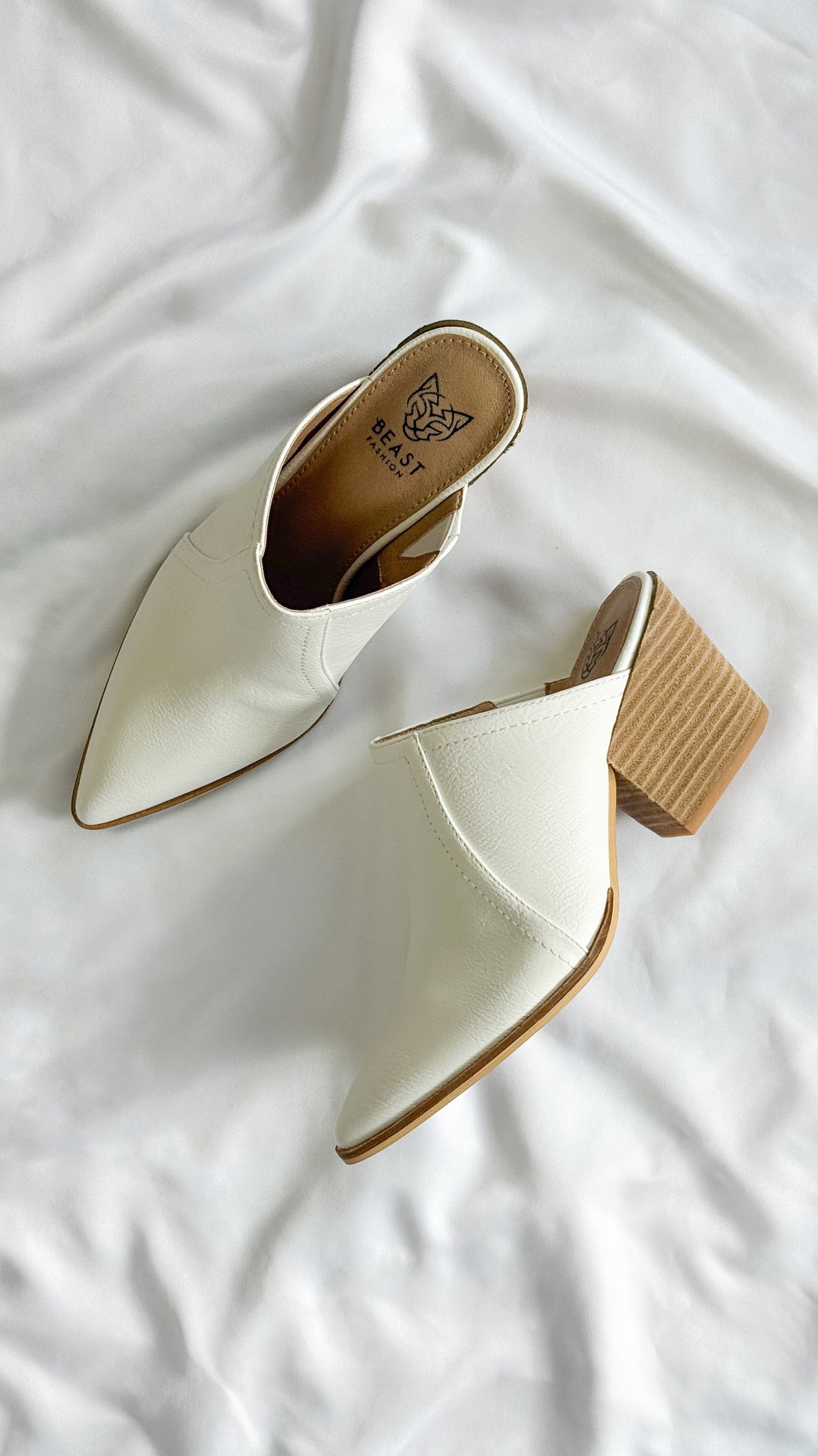 Leo Stacked Heel Mules- White PU