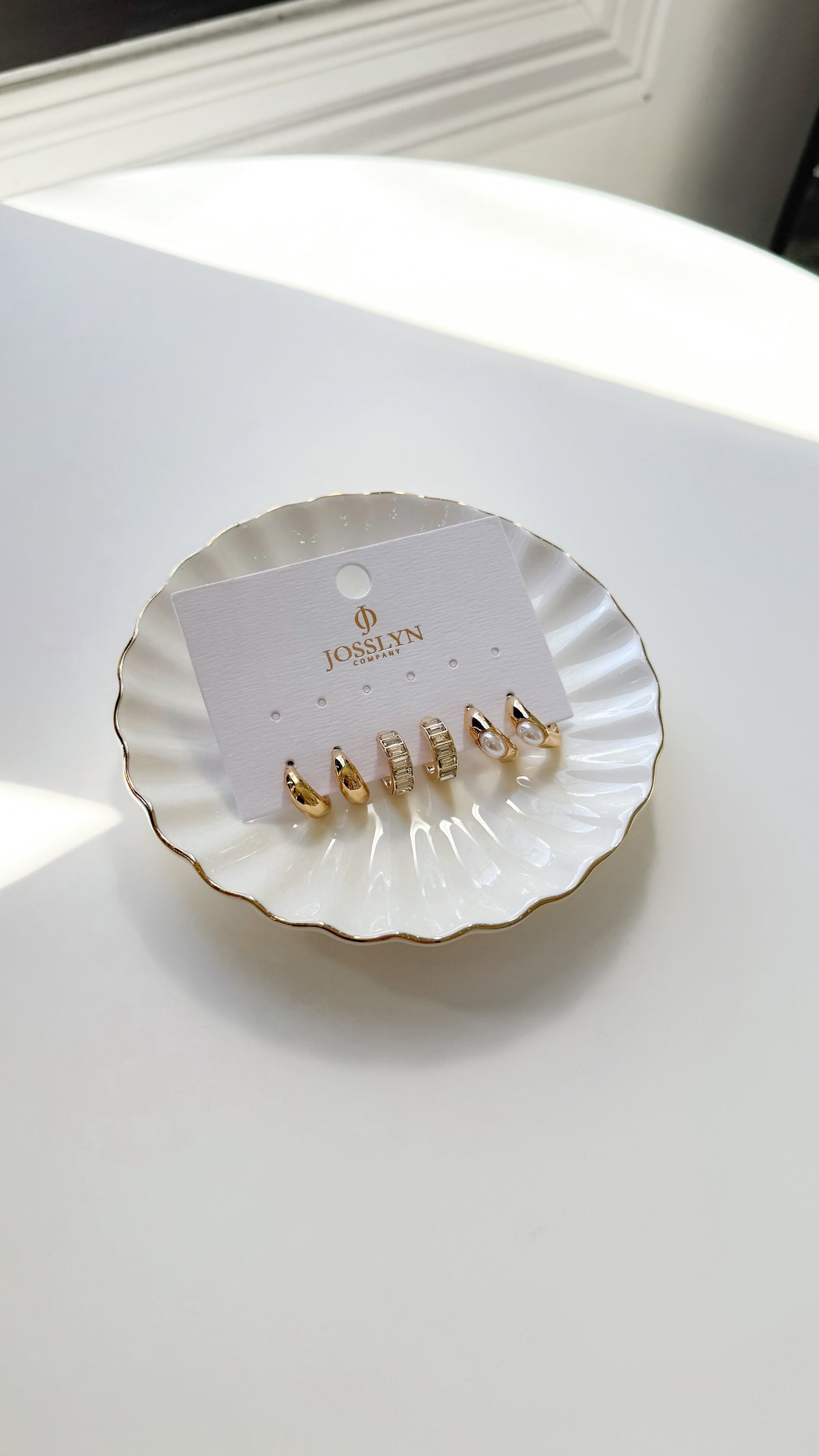 Pearl & Baguette Huggie Trio Earring Set