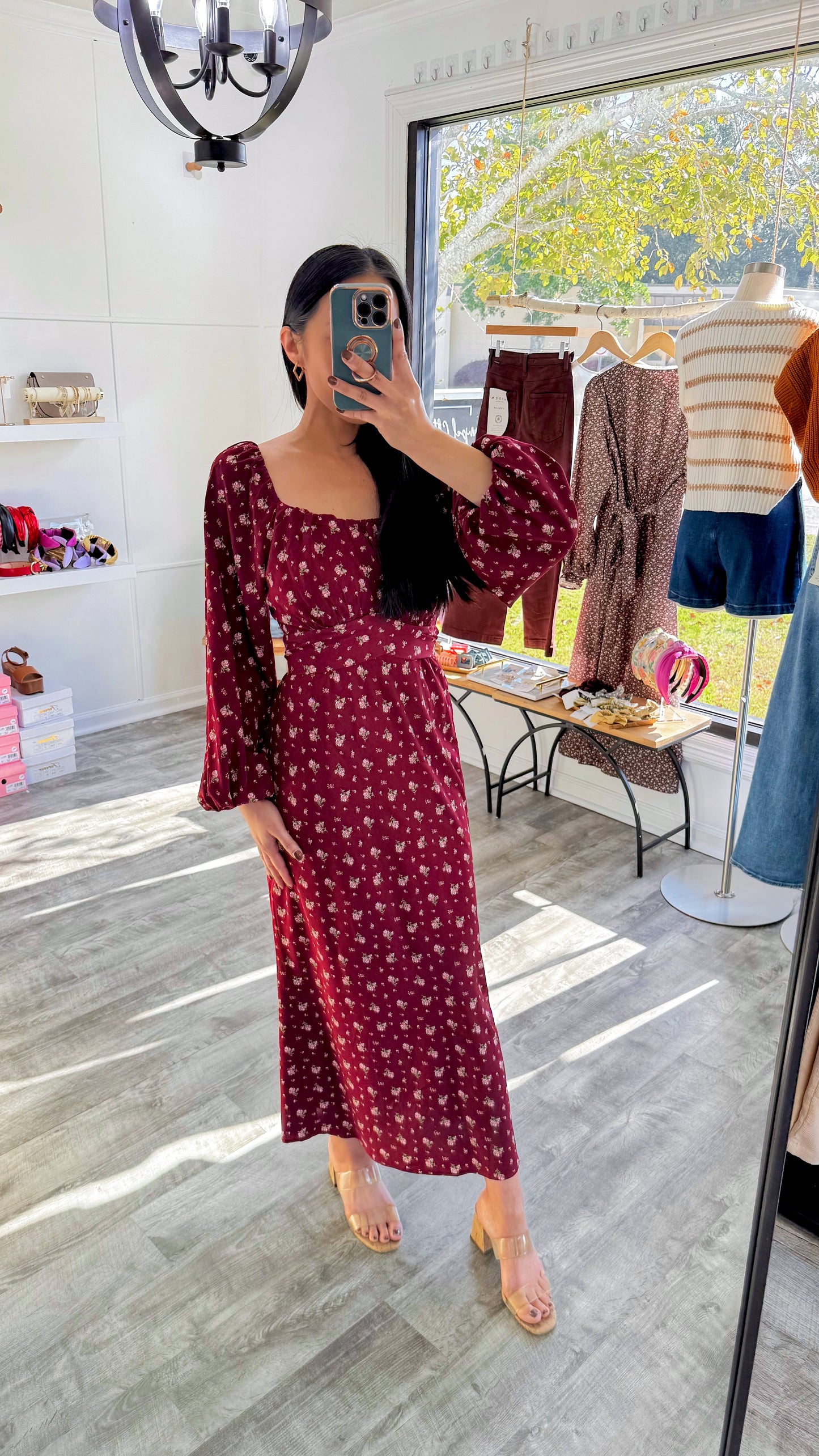 Wine Floral Midi Dress
