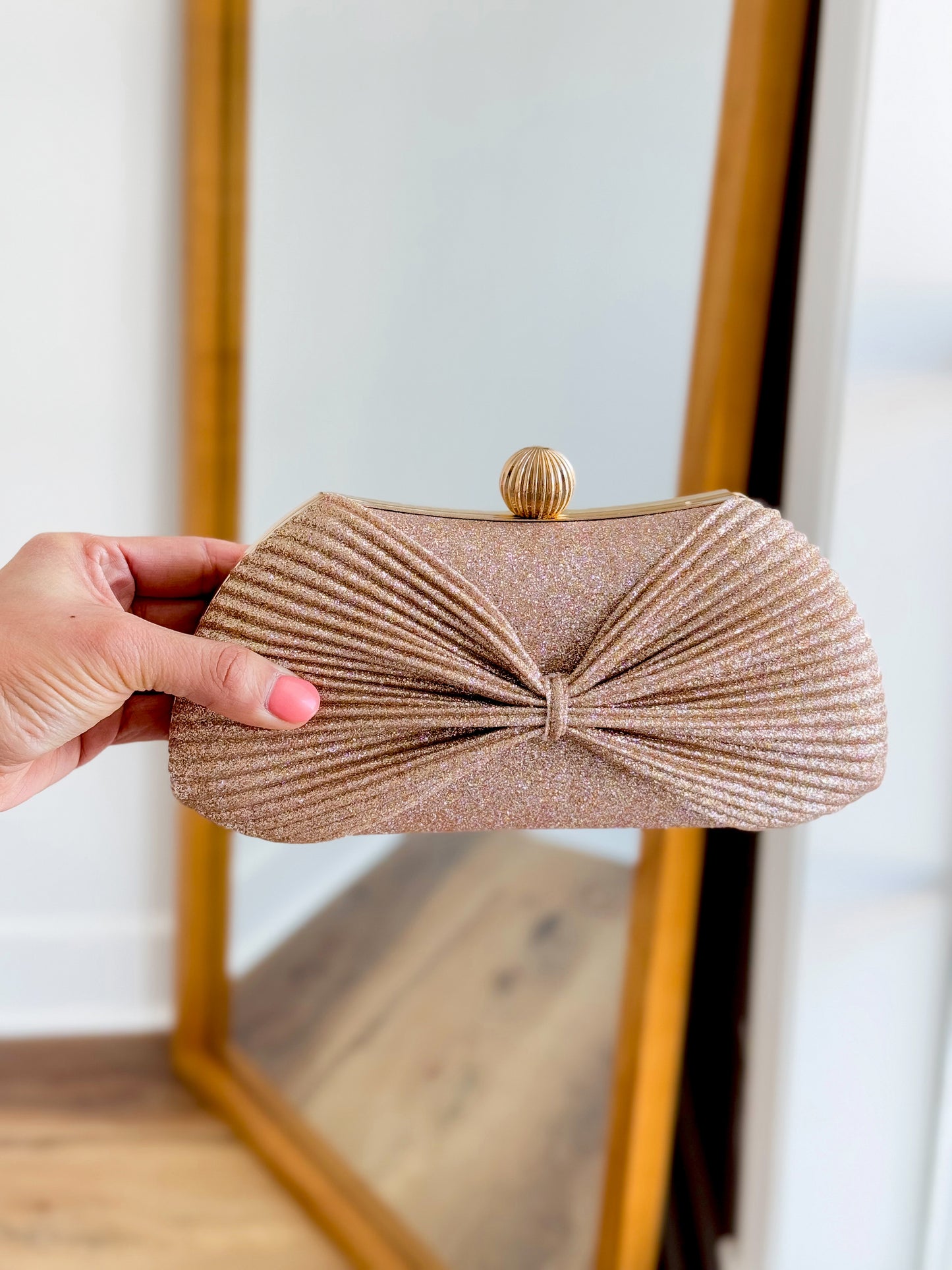 Champagne Glitzy Bow Evening Clutch