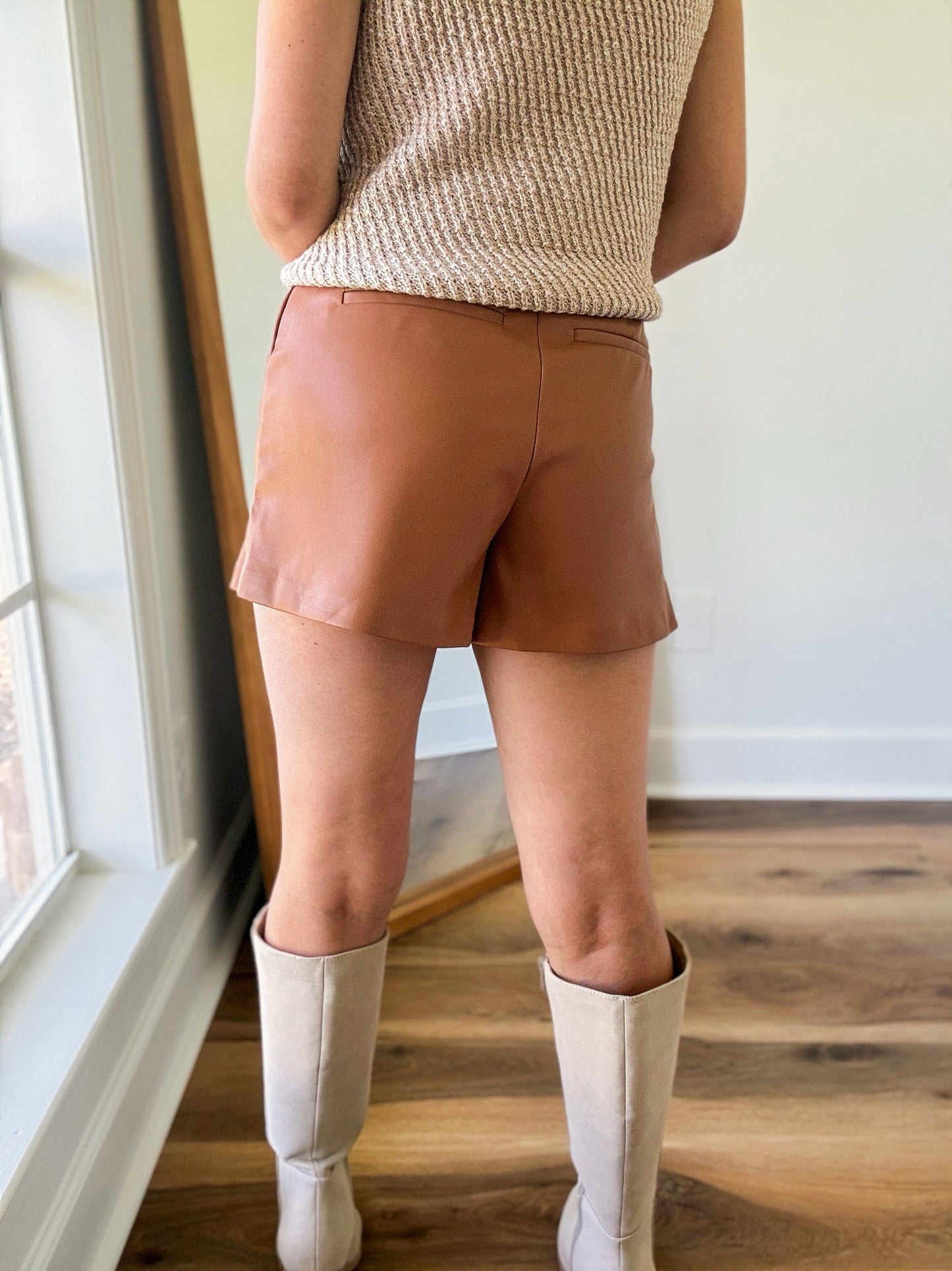 Nikki Pleather Shorts-Camel