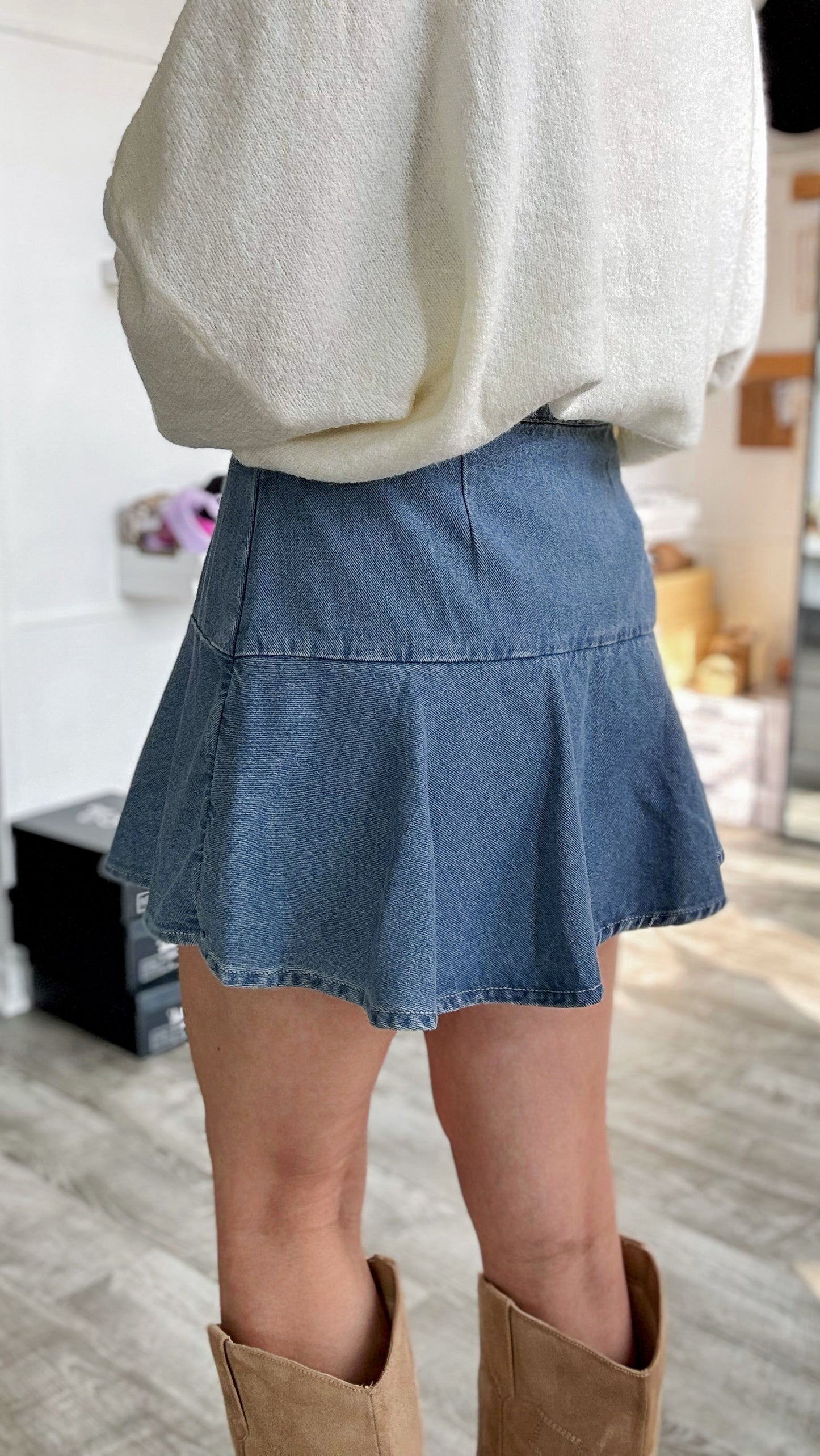 Denim Wrap Front Skort