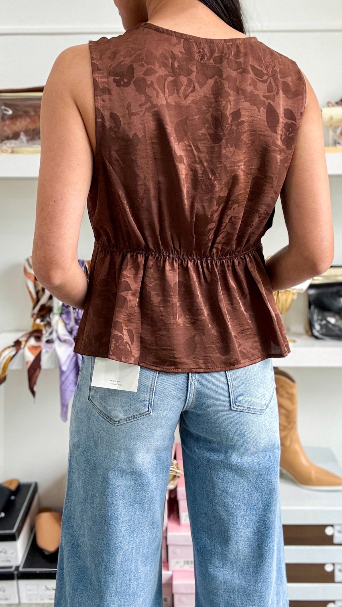 Satin Jacquard Lace Trim Top