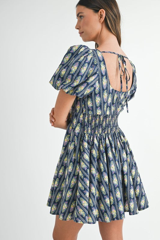 Navy Printed Mini Dress