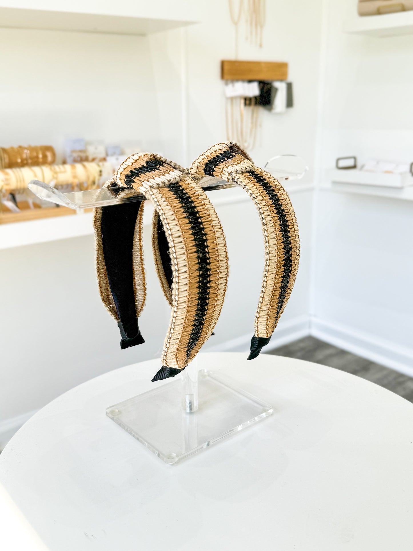 Raffia Striped Top Knot Headband