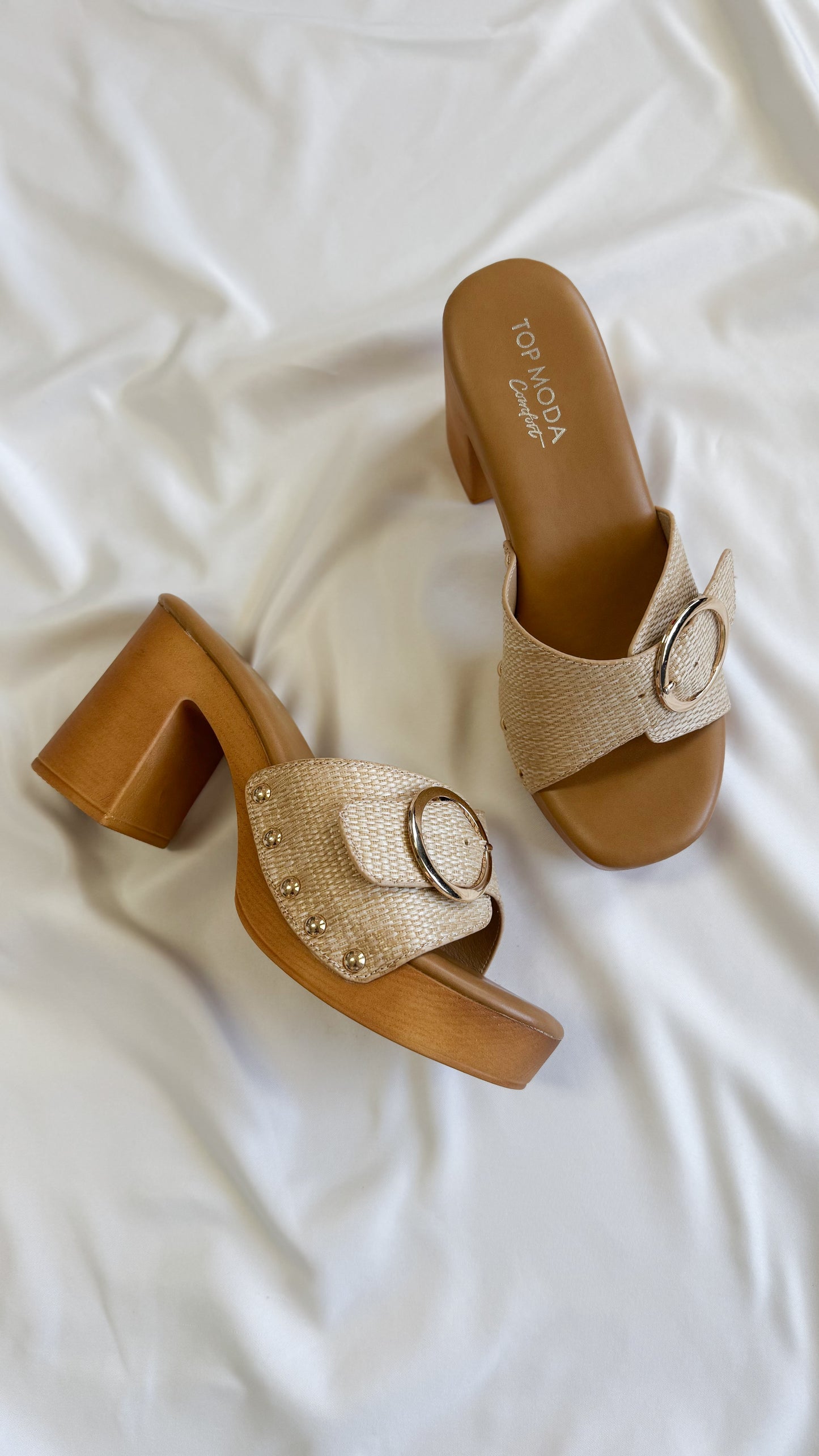 Studded Raffia Platform Heel