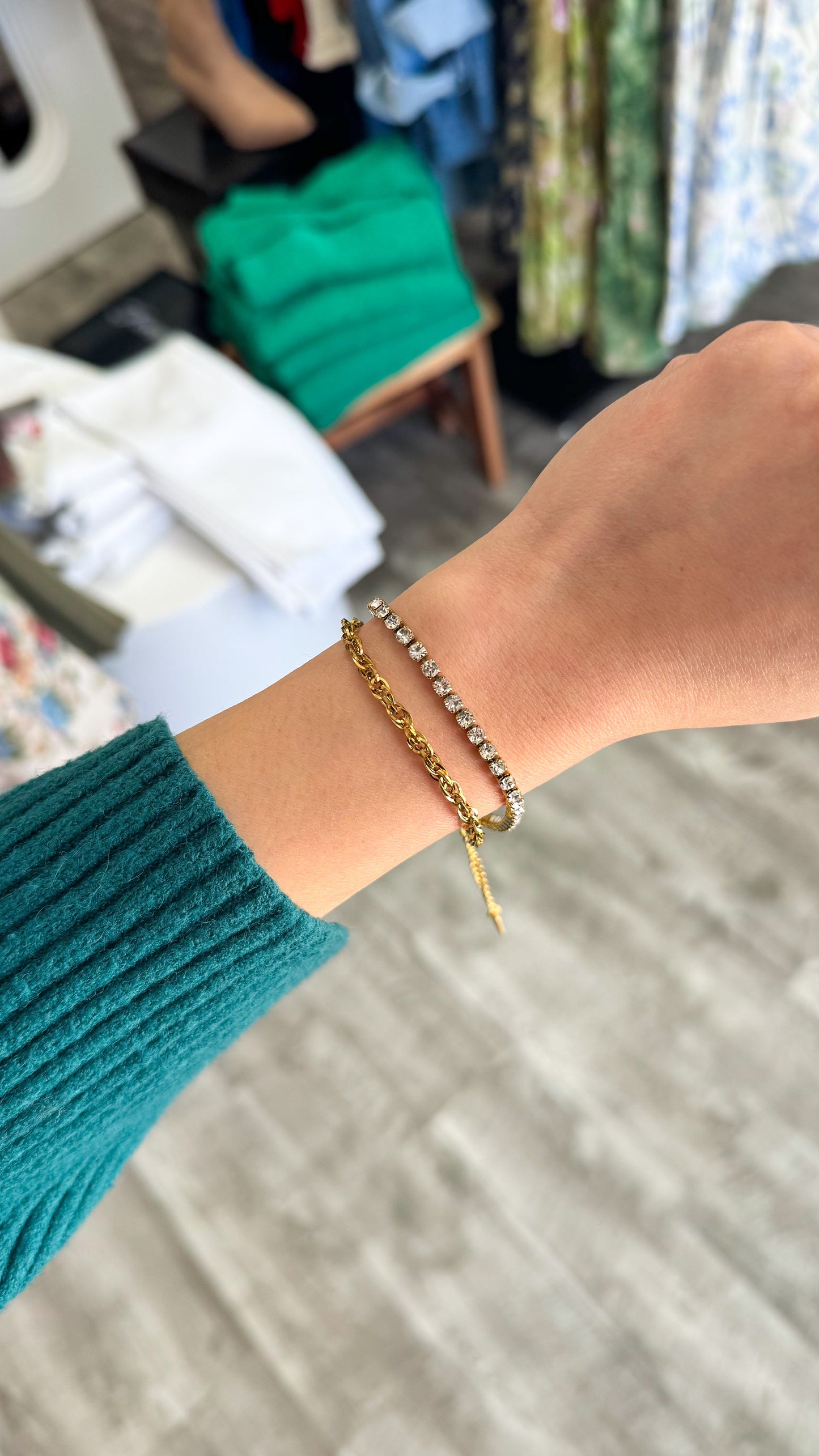 Chain & Gem Layered Bracelet