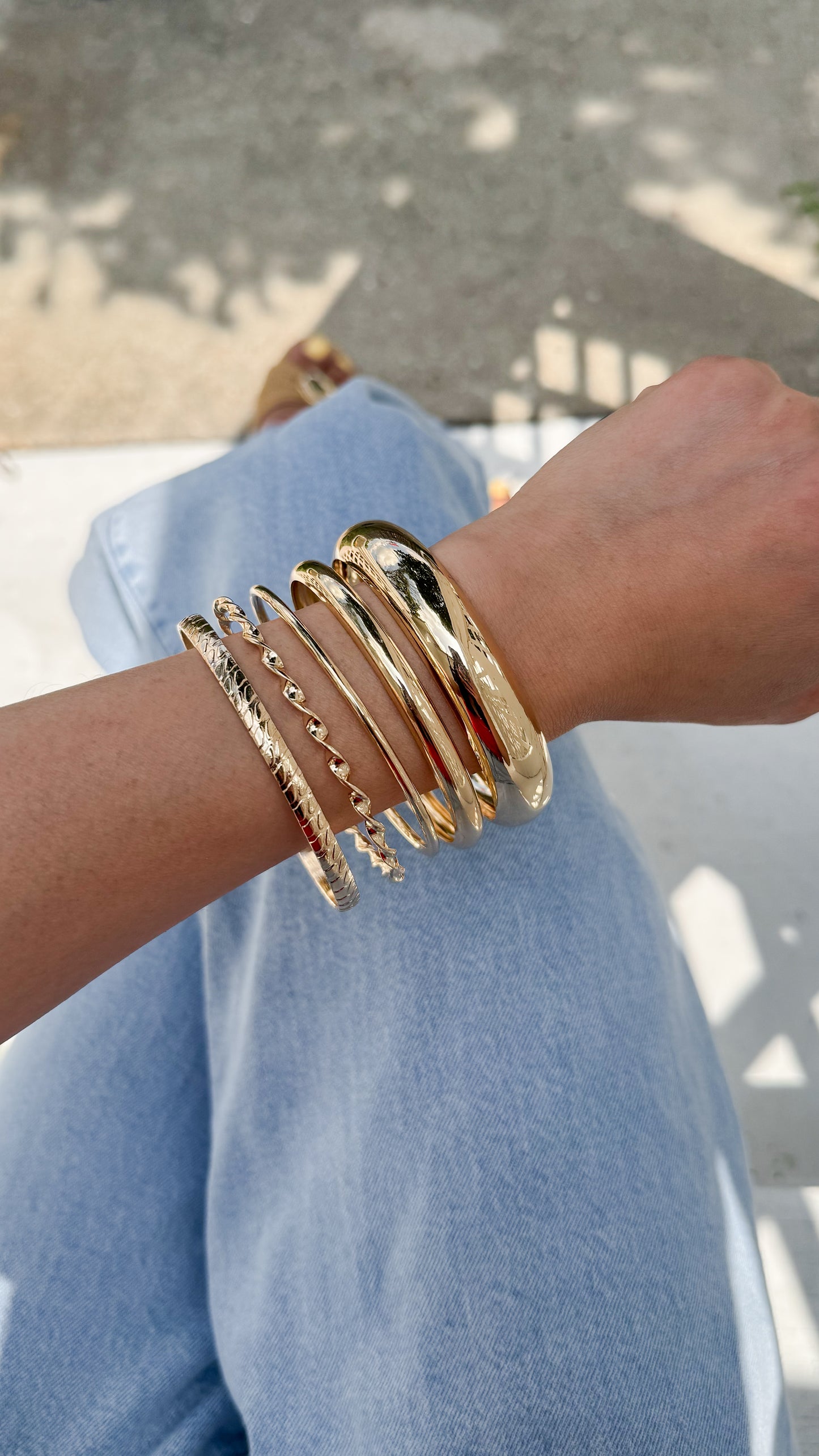 Gold Textured Bangle Stack Set