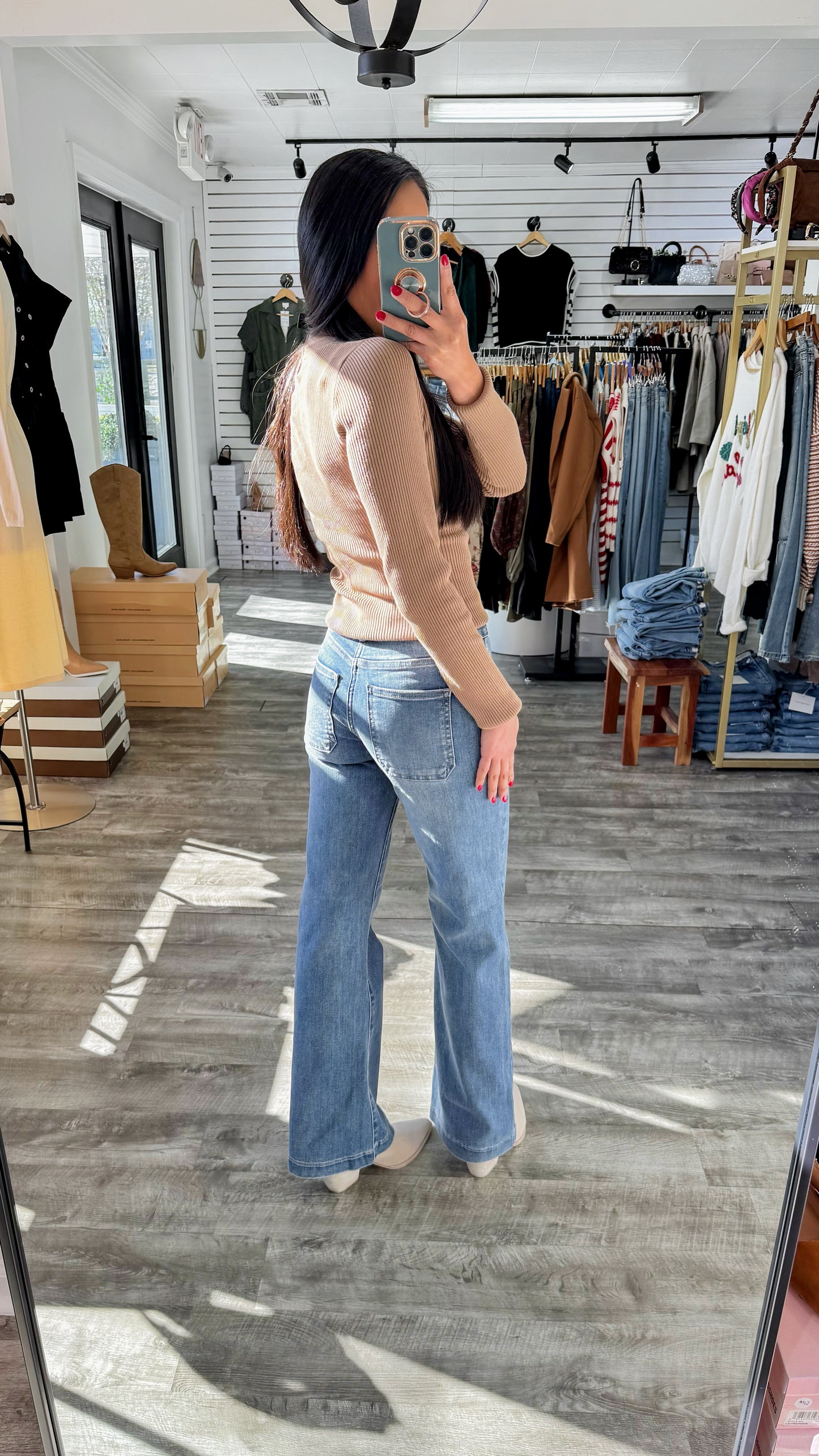 Mini Patch Pocket Flare Denim