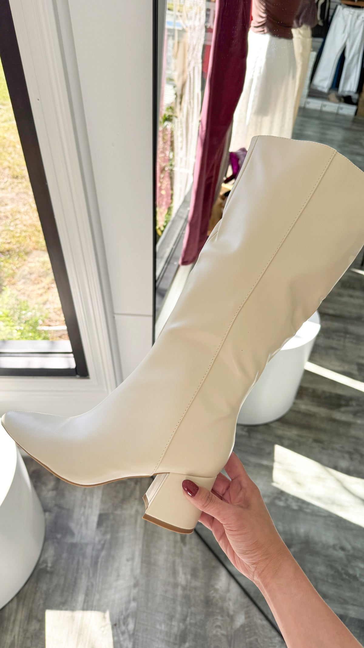Beige Knee High Boots