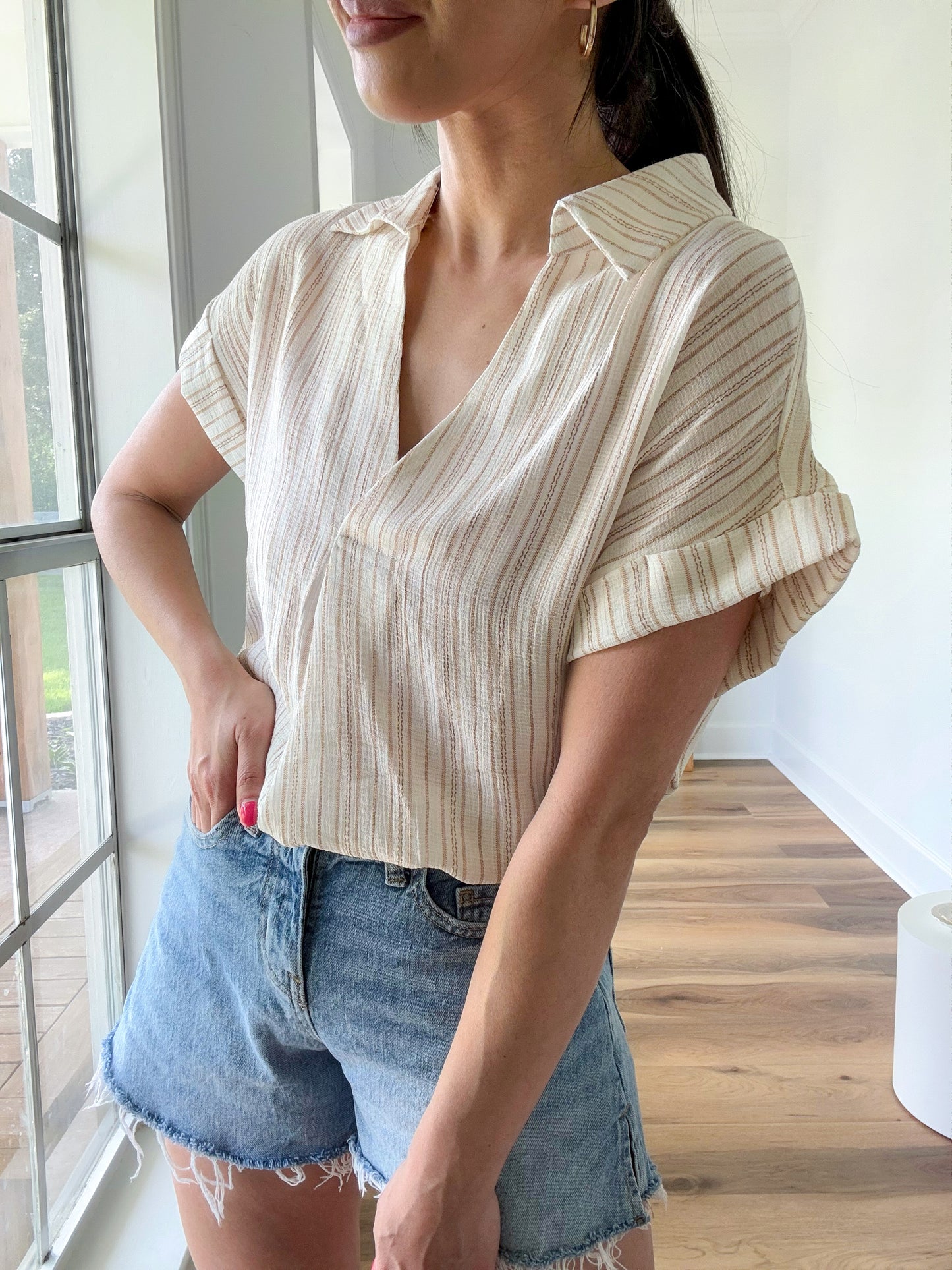 Melissa Collared Blouse- Khaki