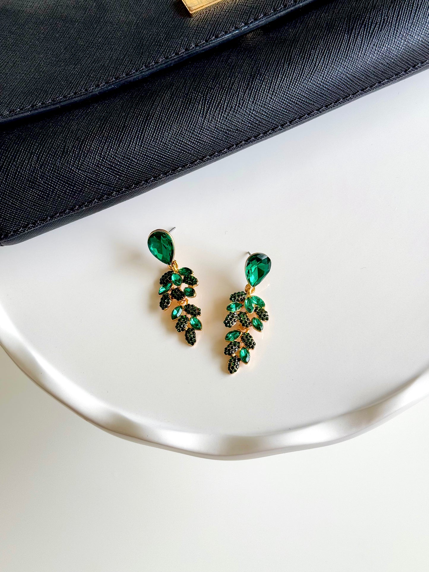 Teardrop Vine Cluster Earrings-Emerald