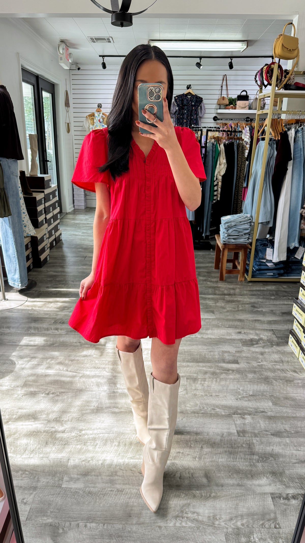 Pleated Red Dress