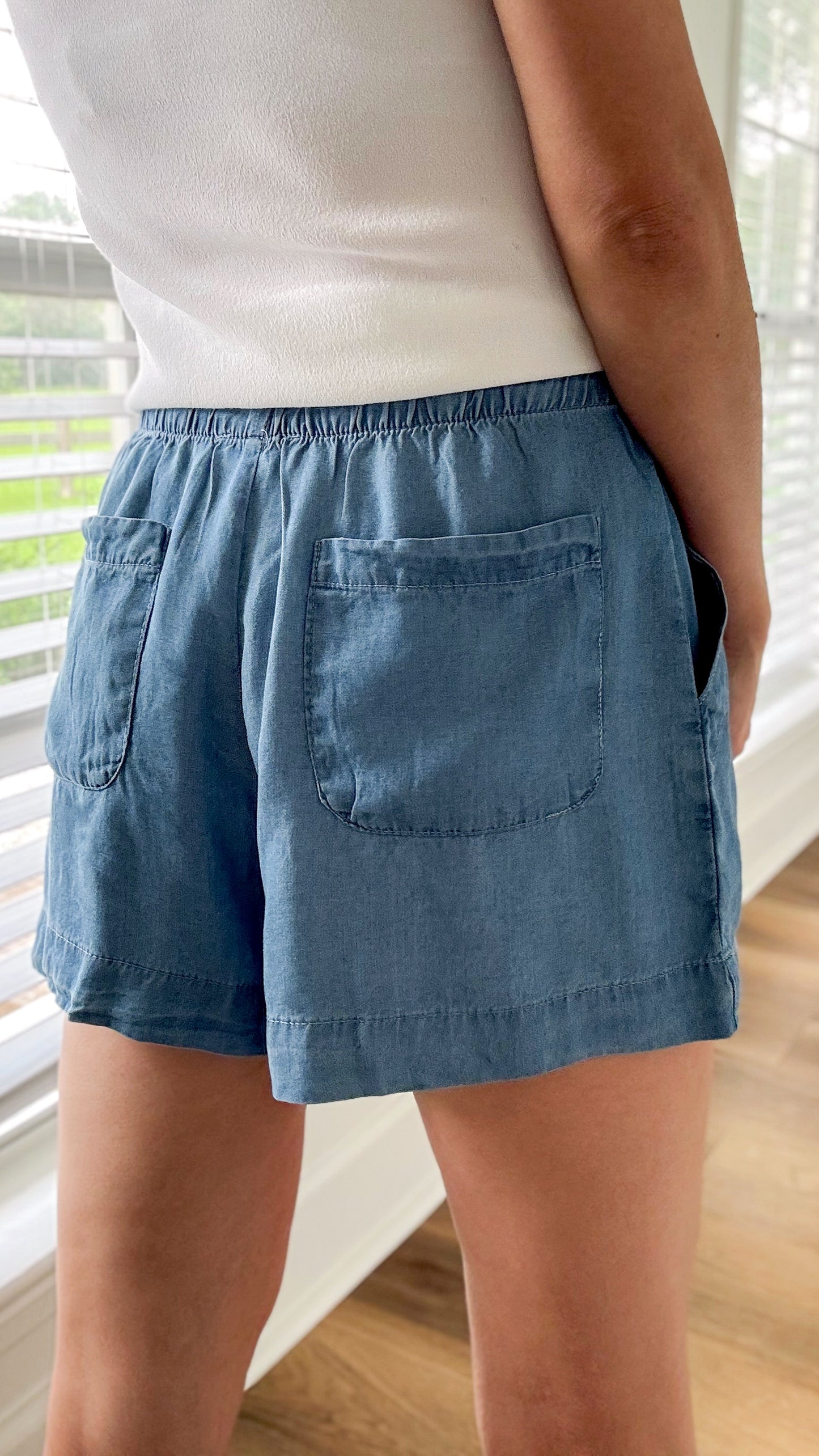 Button Chambray Shorts