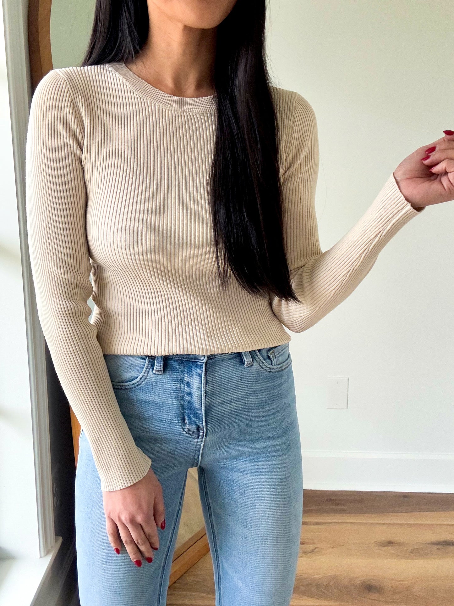 Basic Essential Sweater Top-Natural