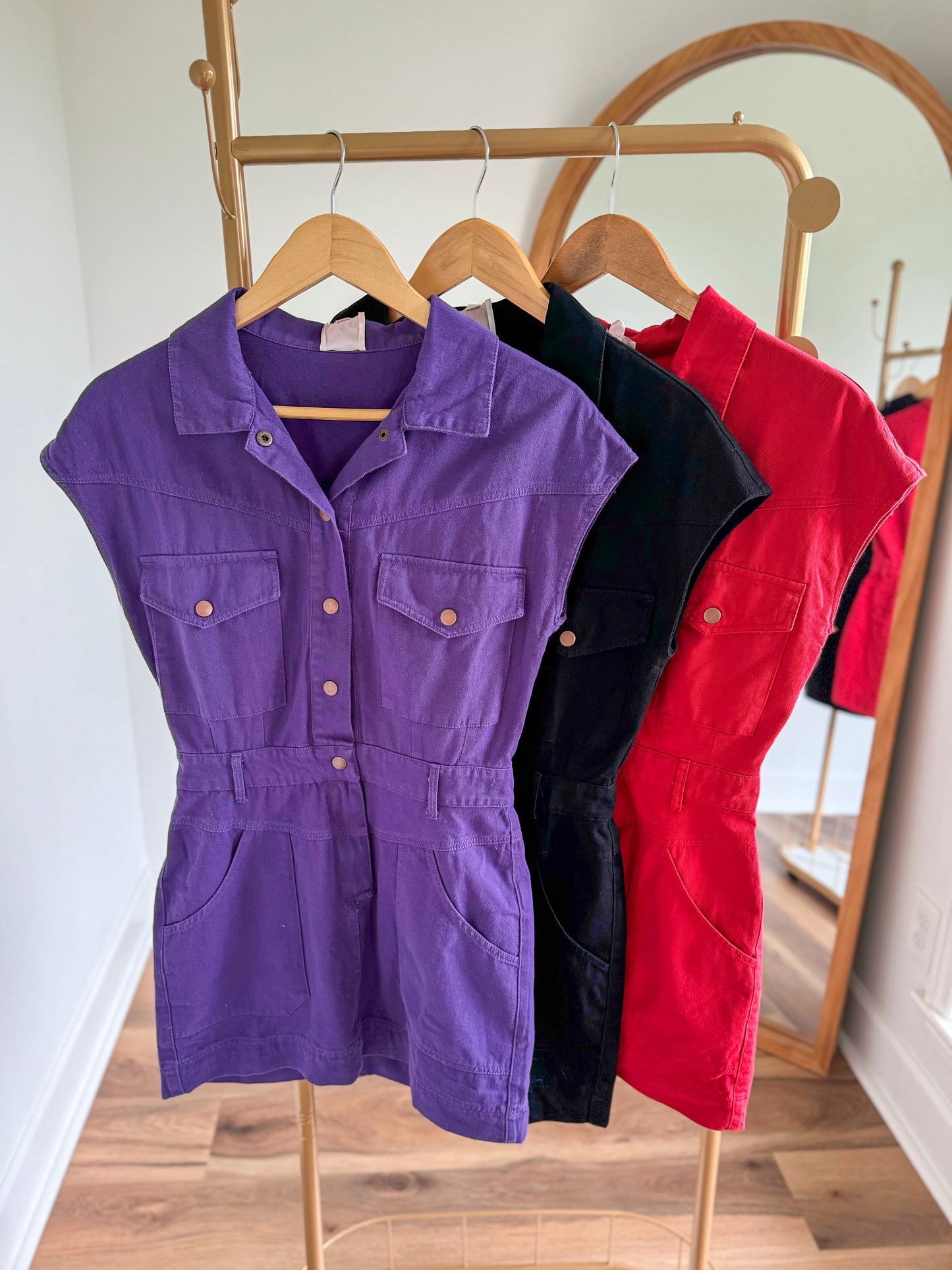 Button Up Utility Dress- Red