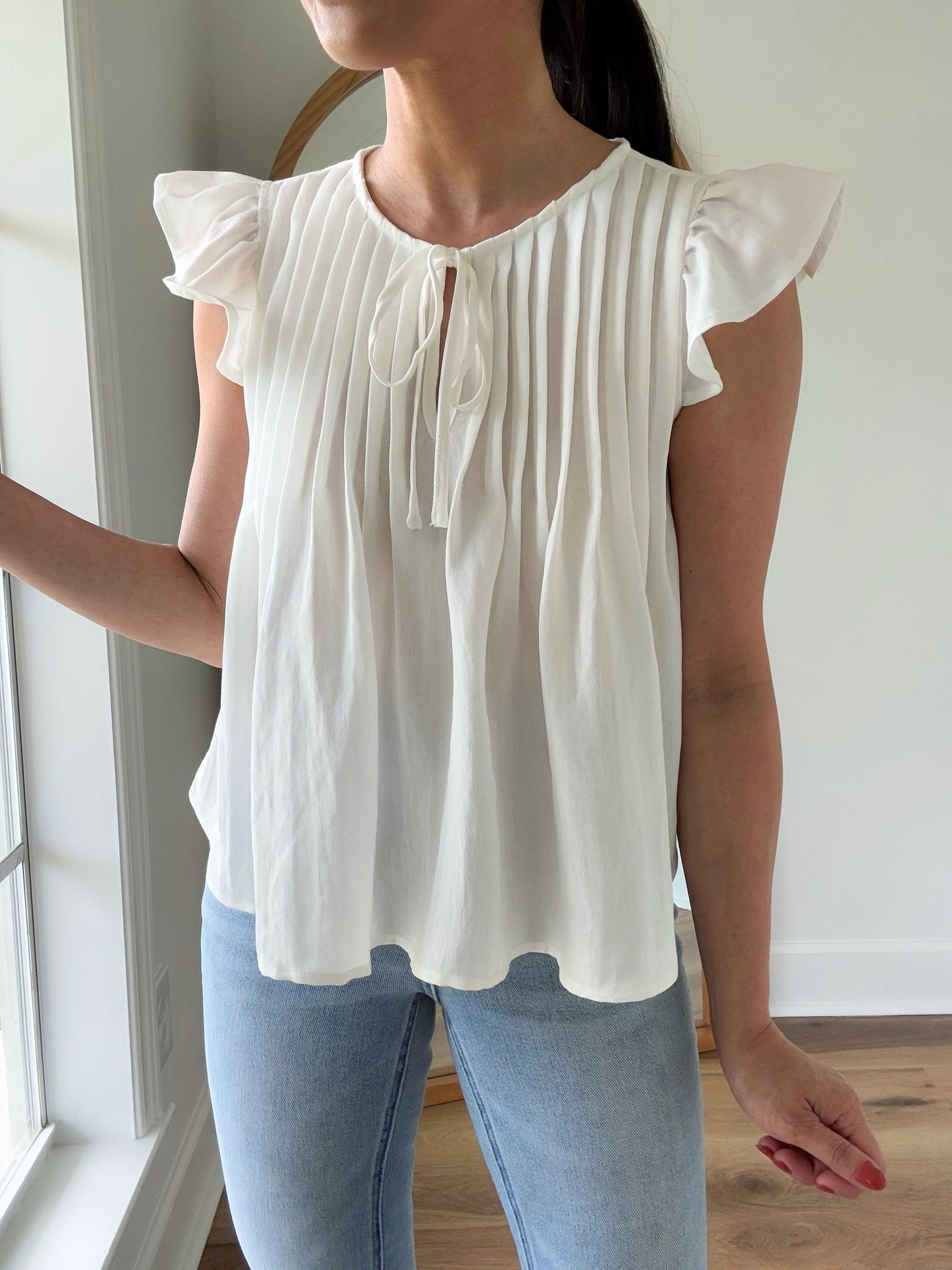Pleated Ruffle Sleeve Top