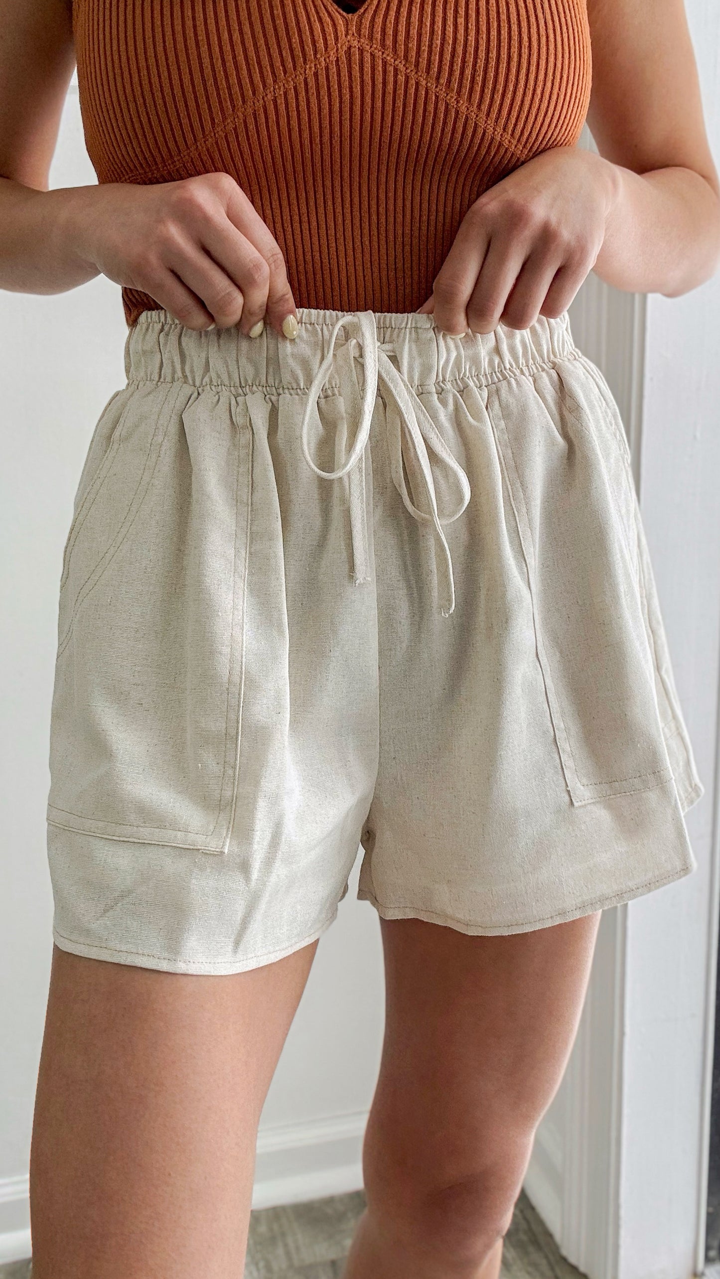 Stitch Panel Comfort Shorts-Oatmeal